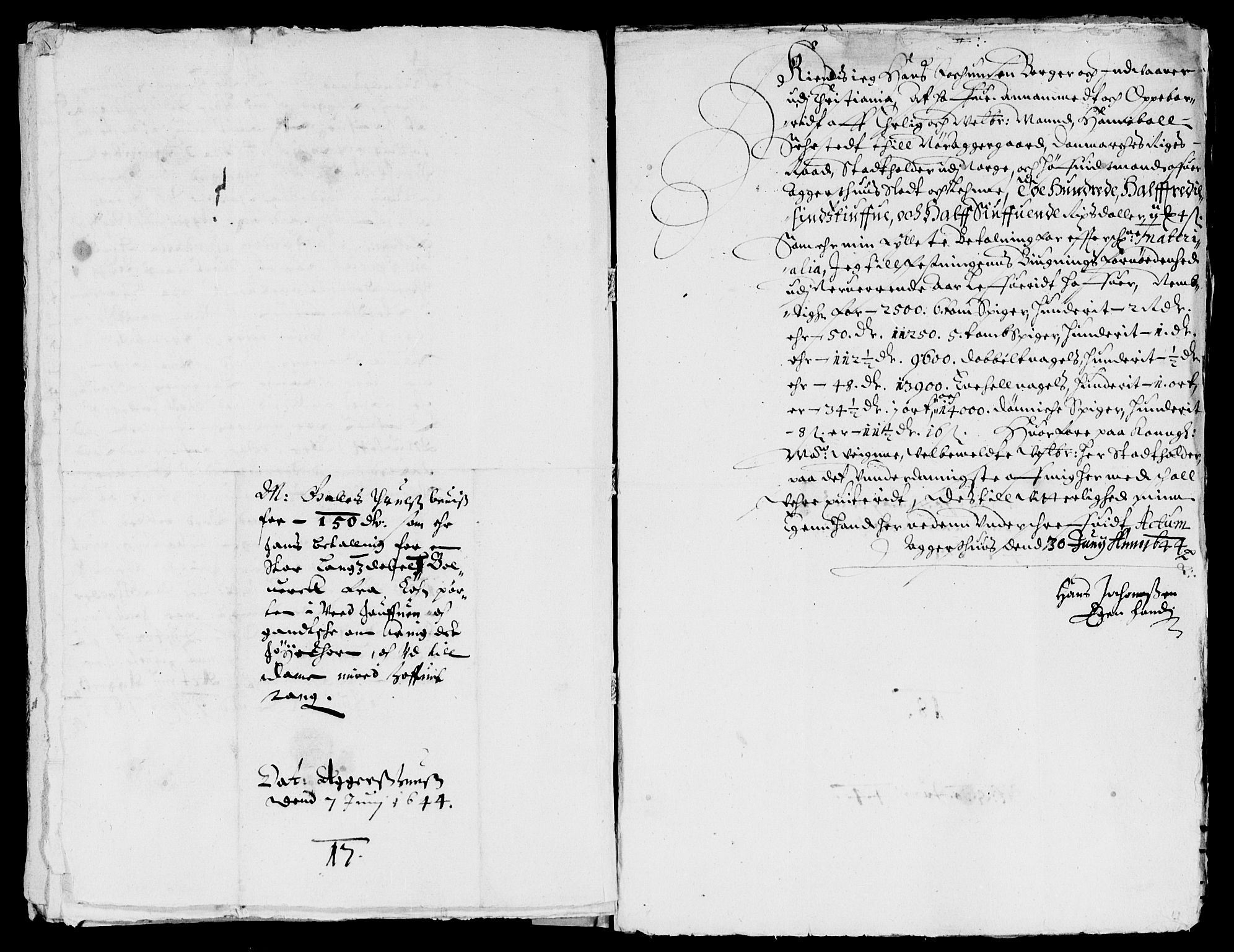 Rentekammeret inntil 1814, Reviderte regnskaper, Lensregnskaper, AV/RA-EA-5023/R/Rb/Rba/L0182: Akershus len, 1643-1645