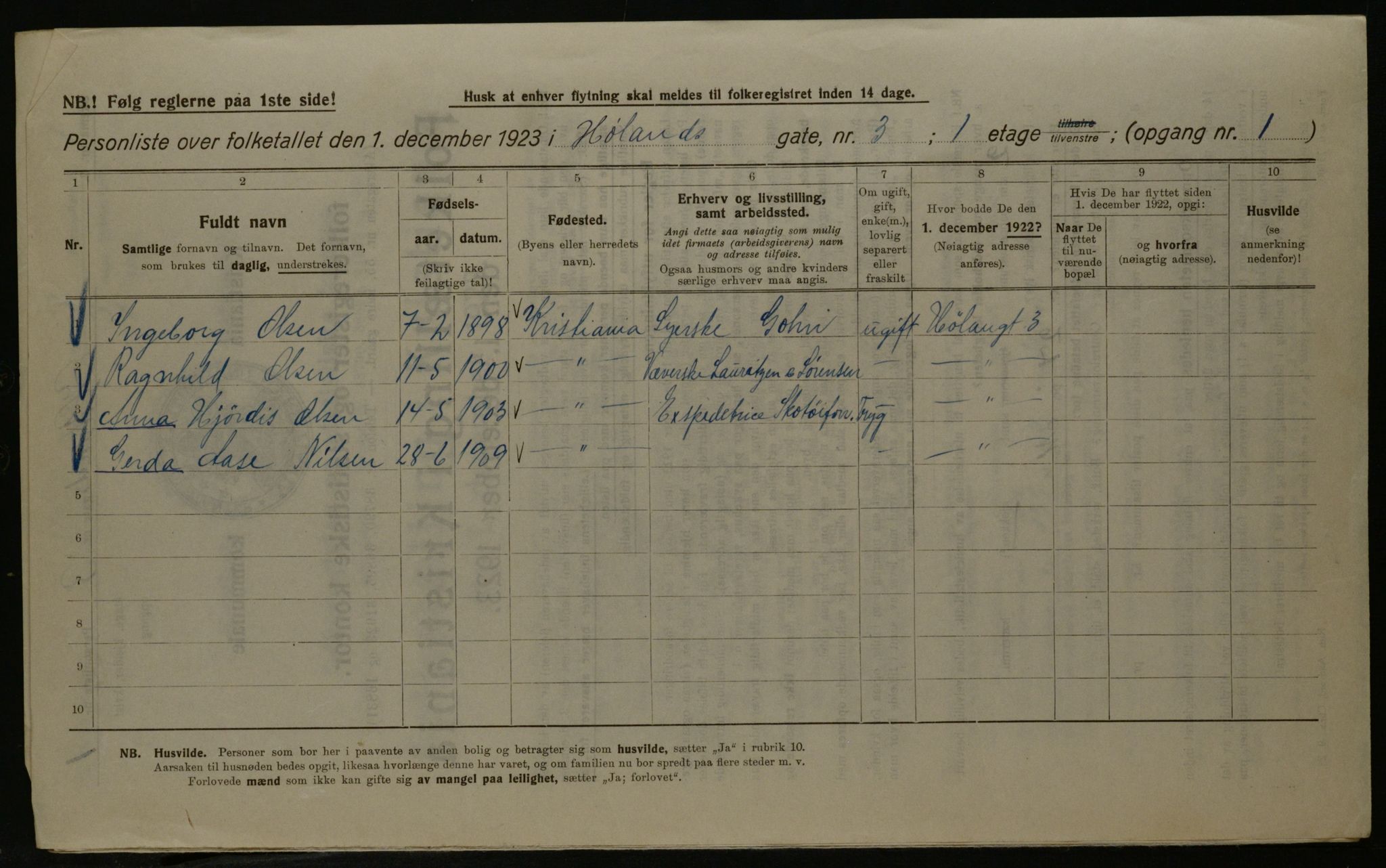 OBA, Kommunal folketelling 1.12.1923 for Kristiania, 1923, s. 47155