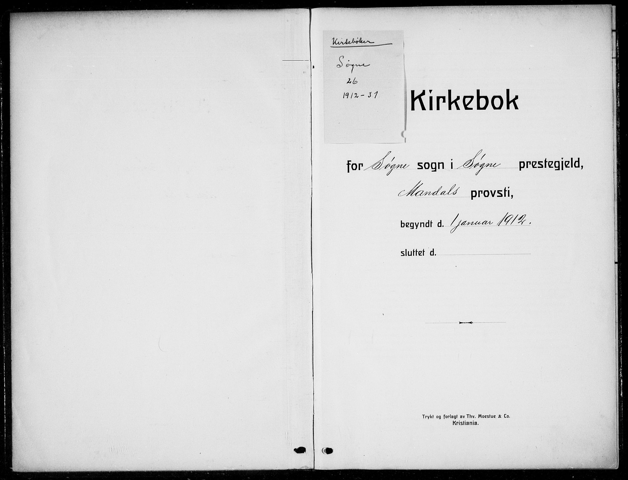 Søgne sokneprestkontor, AV/SAK-1111-0037/F/Fb/Fbb/L0007: Klokkerbok nr. B 7, 1912-1931