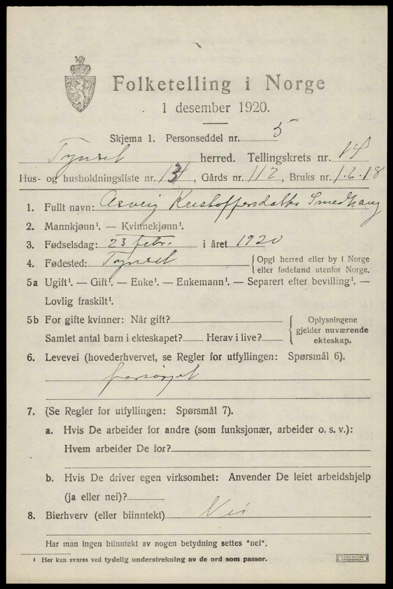 SAH, Folketelling 1920 for 0437 Tynset herred, 1920, s. 9050