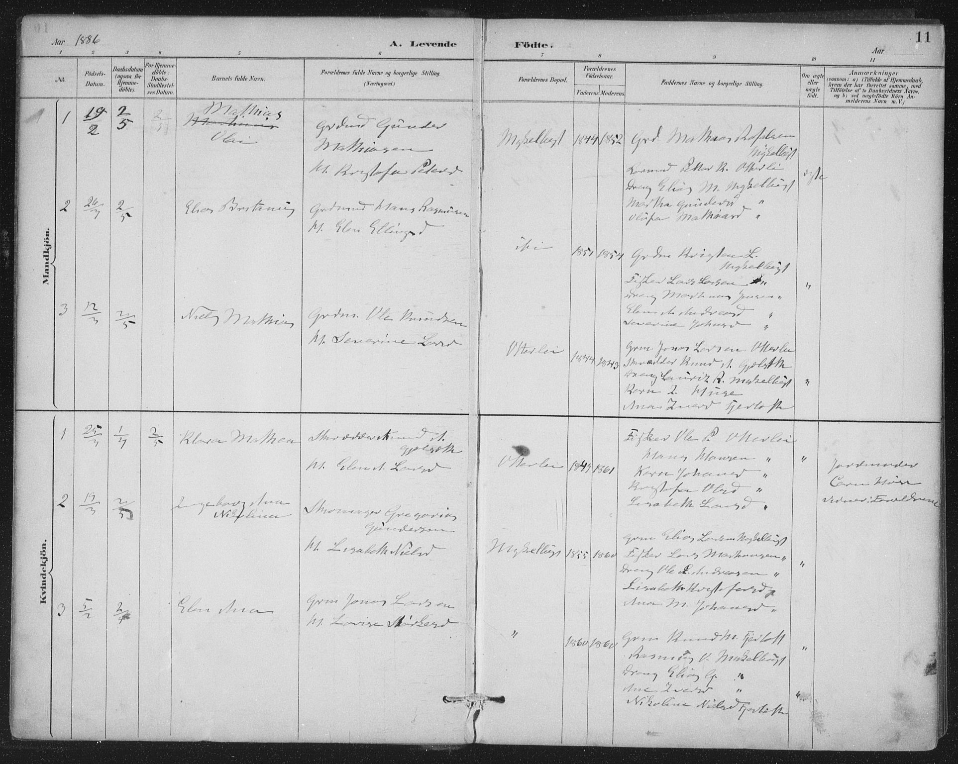 Ministerialprotokoller, klokkerbøker og fødselsregistre - Møre og Romsdal, AV/SAT-A-1454/538/L0522: Ministerialbok nr. 538A01, 1884-1913, s. 11