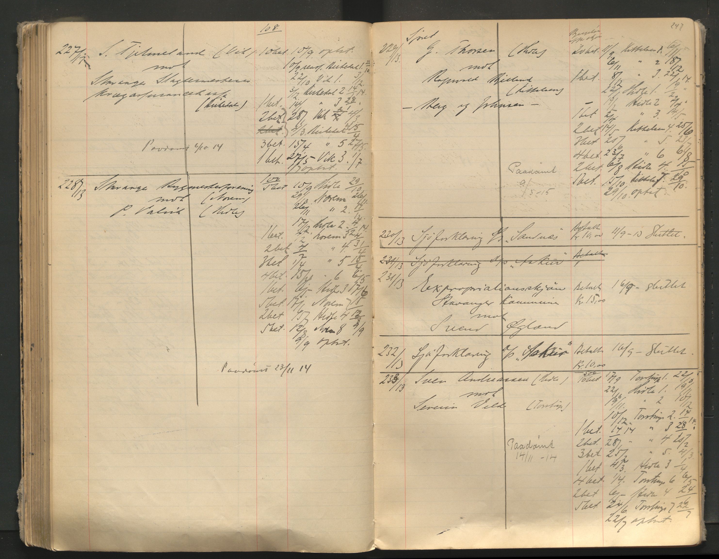 Stavanger byfogd, AV/SAST-A-101408/001/3/32/32A/L0005: Saksliste for Stavanger byting, 1910-1914, s. 246-247