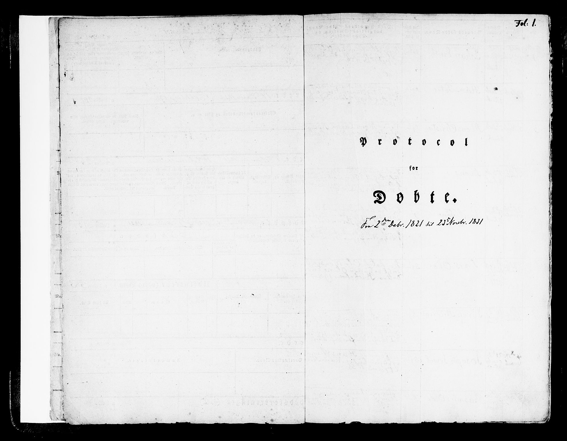 Korskirken sokneprestembete, SAB/A-76101/H/Hab: Klokkerbok nr. A 3, 1821-1831, s. 1