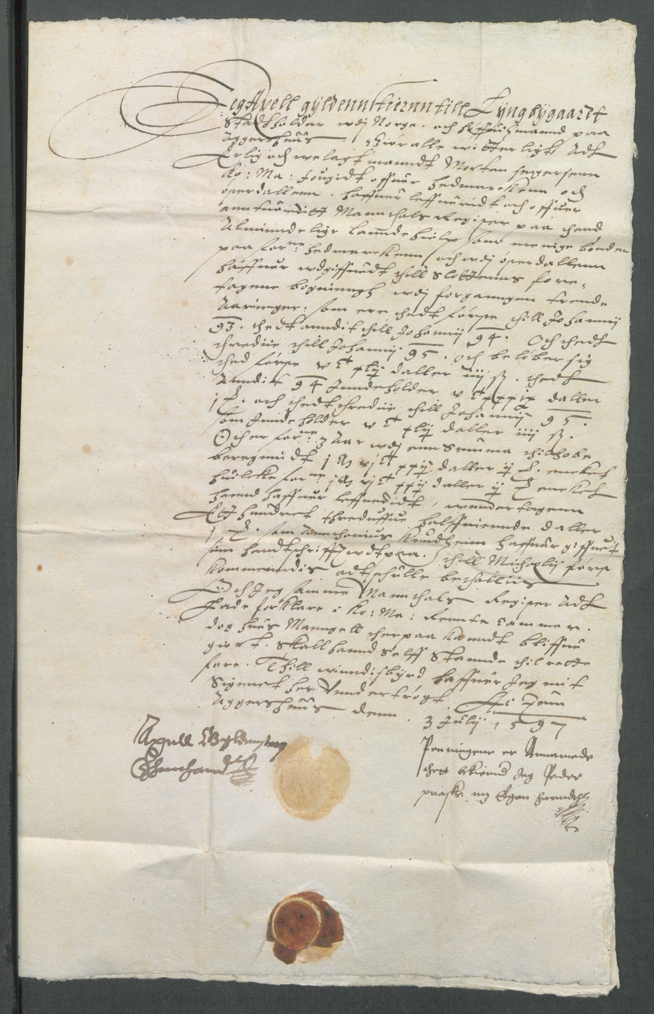Riksarkivets diplomsamling, AV/RA-EA-5965/F02/L0104: Dokumenter, 1597, s. 4