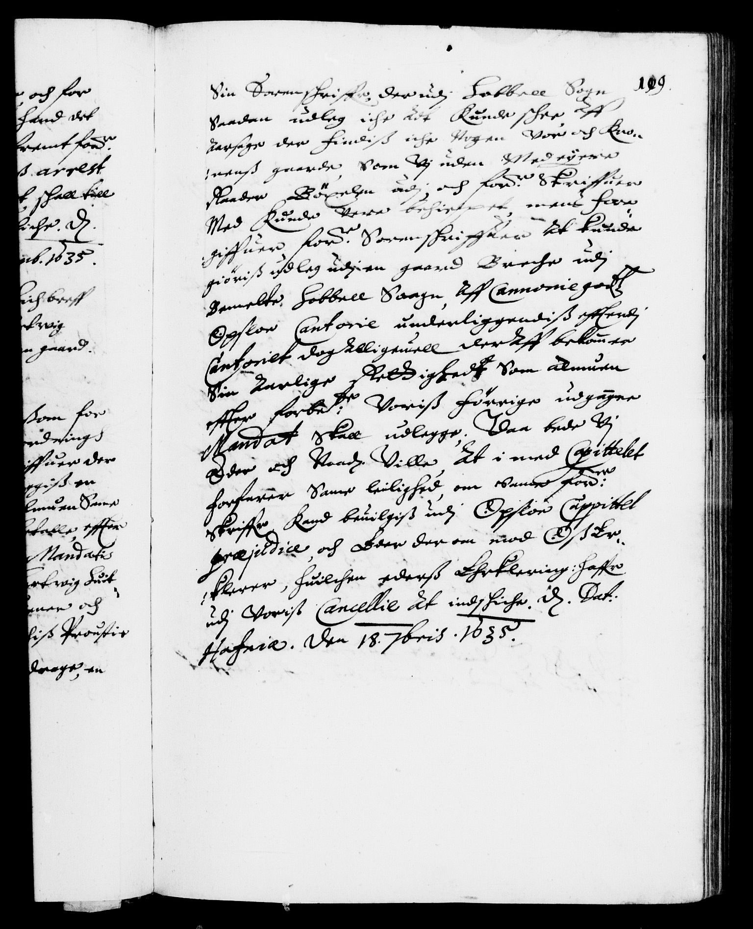 Danske Kanselli 1572-1799, AV/RA-EA-3023/F/Fc/Fca/Fcab/L0006: Norske tegnelser (mikrofilm), 1634-1639, s. 109a