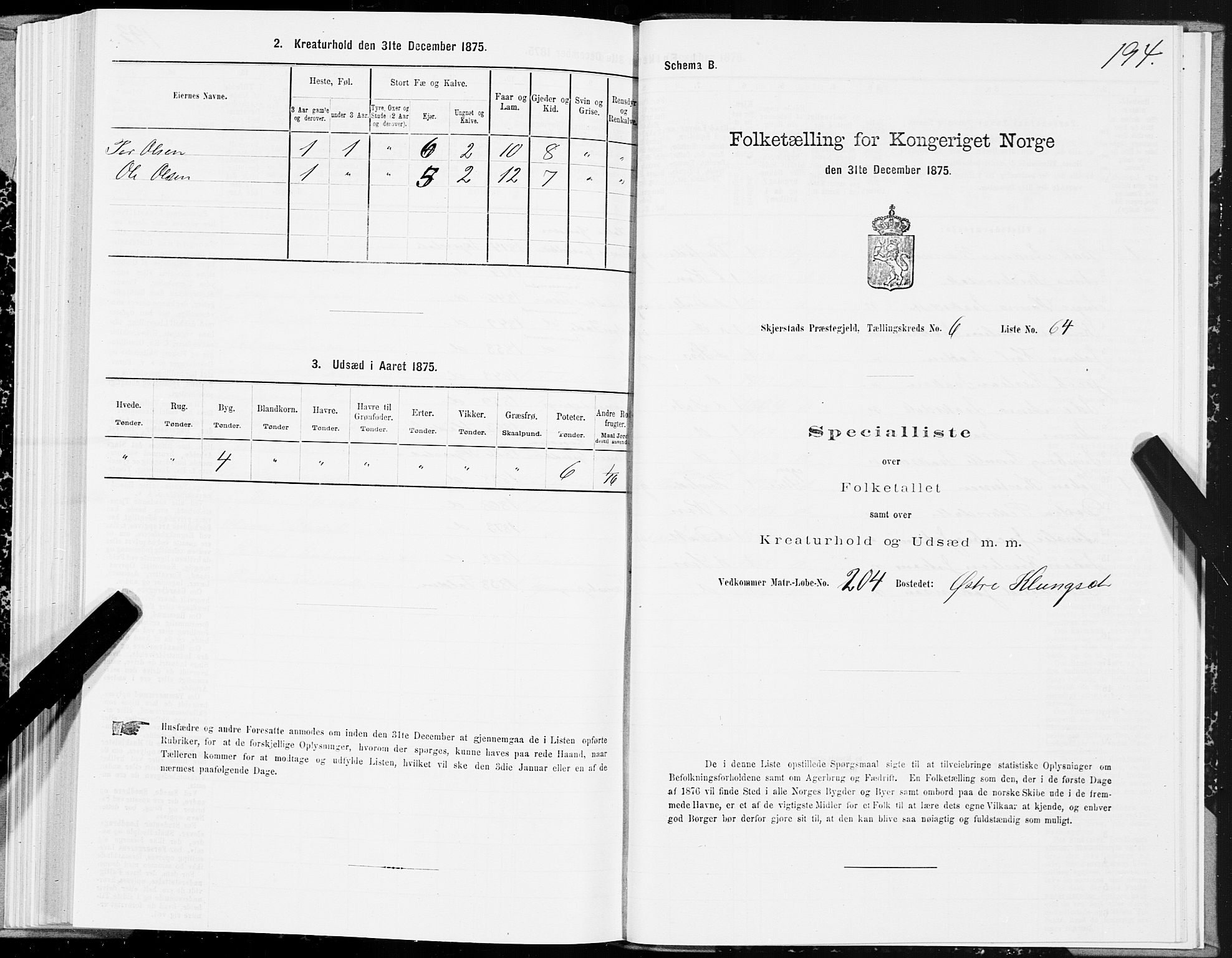 SAT, Folketelling 1875 for 1842P Skjerstad prestegjeld, 1875, s. 3194