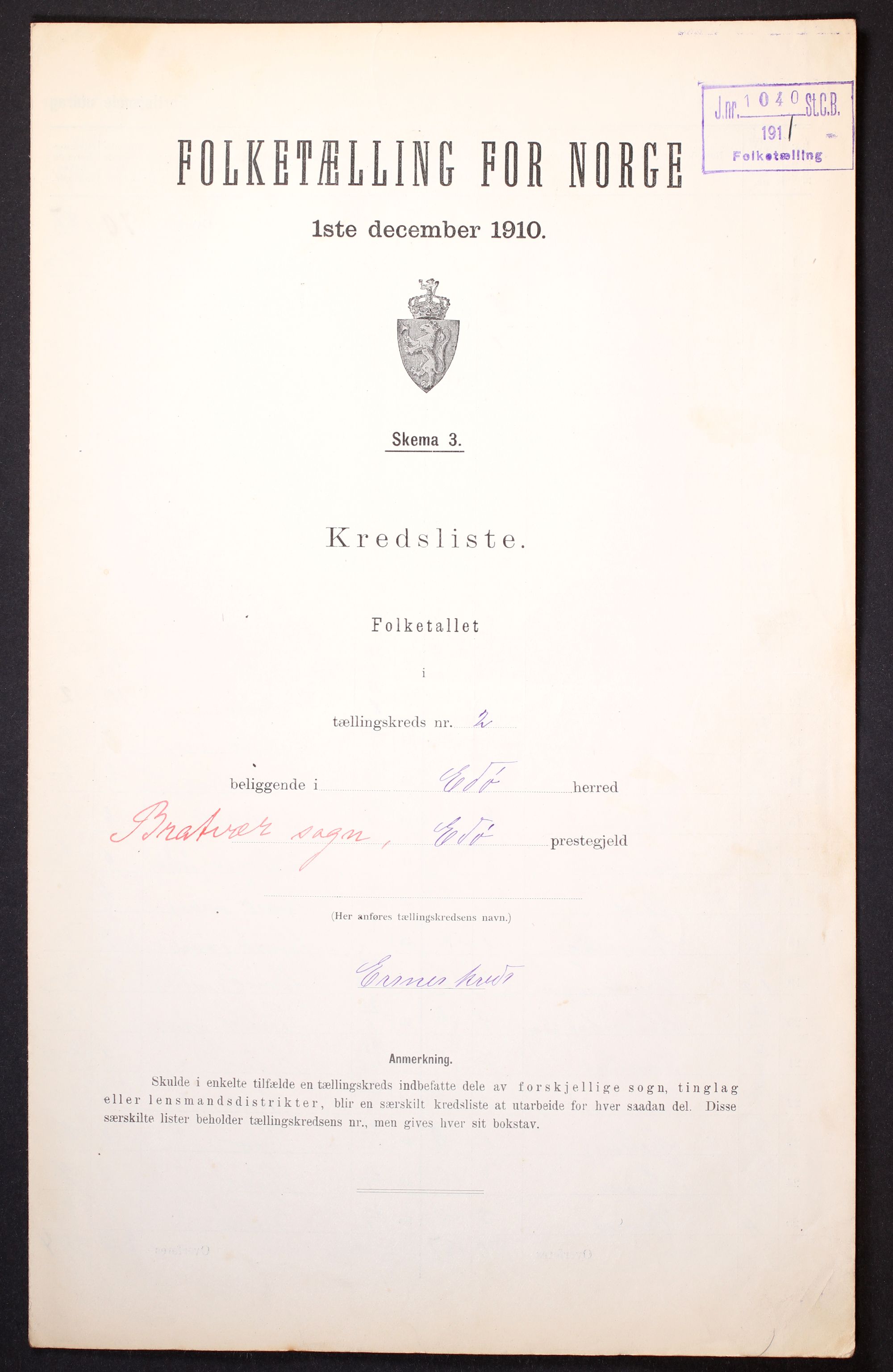 RA, Folketelling 1910 for 1573 Edøy herred, 1910, s. 7