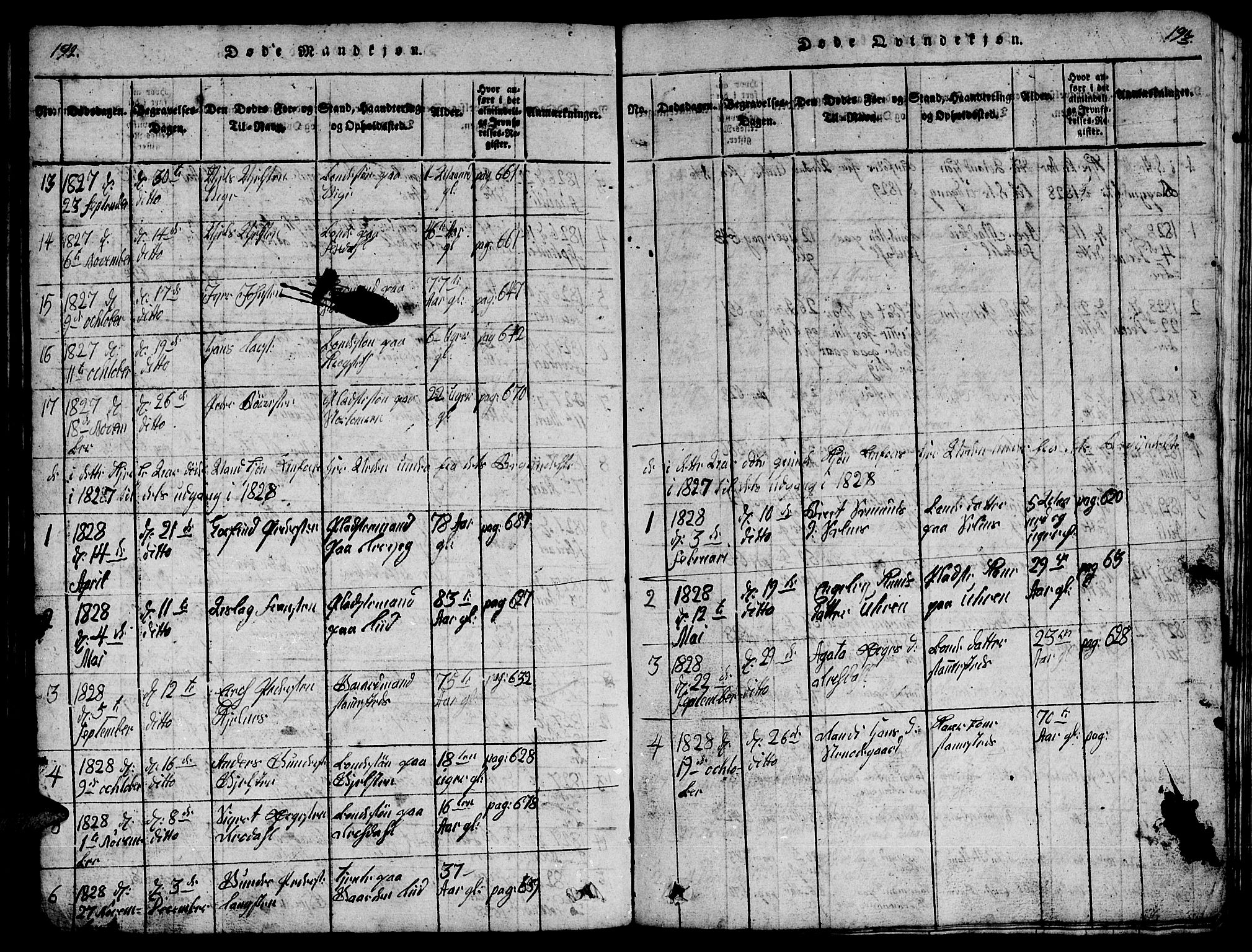 Ministerialprotokoller, klokkerbøker og fødselsregistre - Møre og Romsdal, SAT/A-1454/539/L0535: Klokkerbok nr. 539C01, 1818-1842, s. 192-193