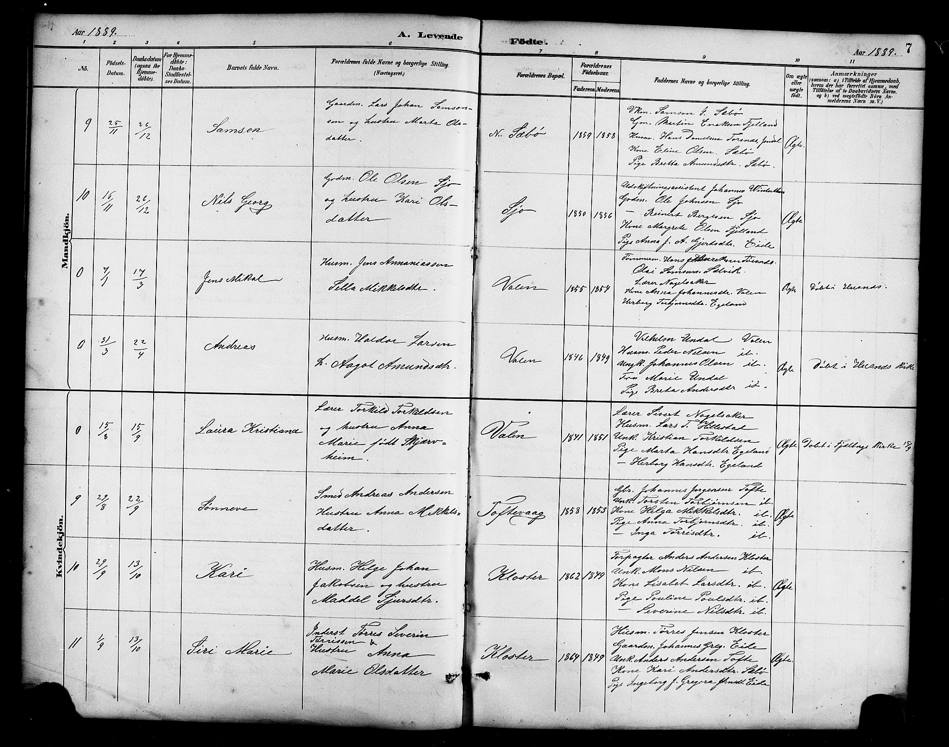 Fjelberg sokneprestembete, AV/SAB-A-75201/H/Hab: Klokkerbok nr. B 4, 1889-1919, s. 7