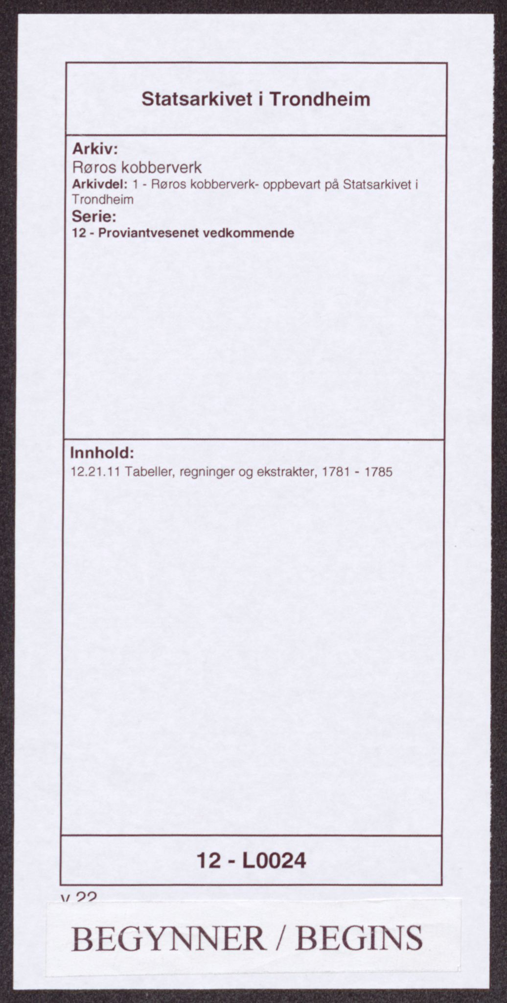 Røros kobberverk, SAT/PA-0211/1/12/L0024: 12.21.11 Tabeller, regninger og ekstrakter, 1781-1785, s. 1