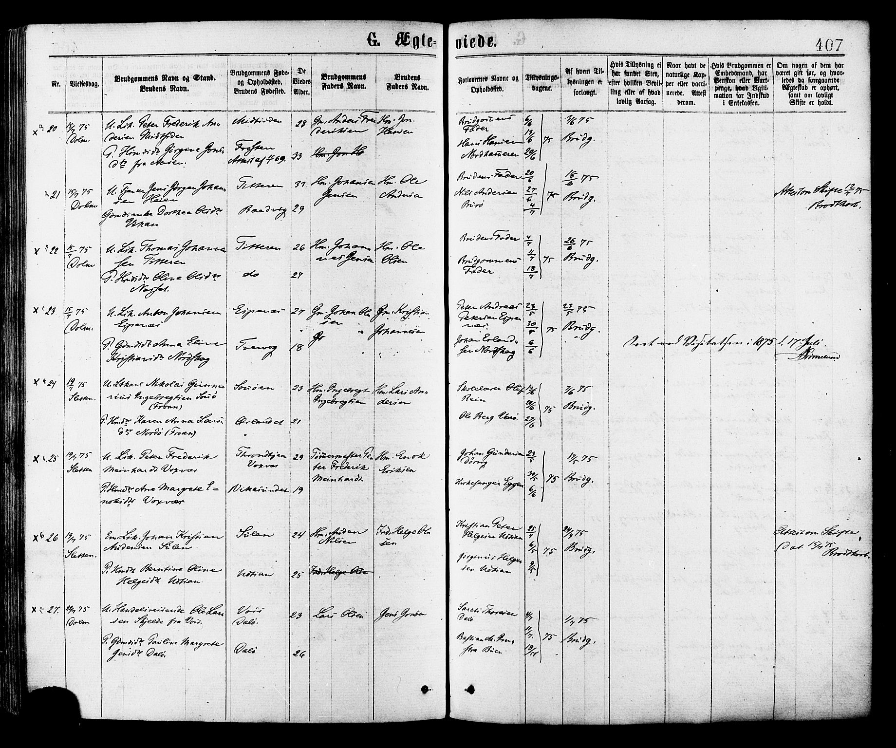 Ministerialprotokoller, klokkerbøker og fødselsregistre - Sør-Trøndelag, AV/SAT-A-1456/634/L0532: Ministerialbok nr. 634A08, 1871-1881, s. 407