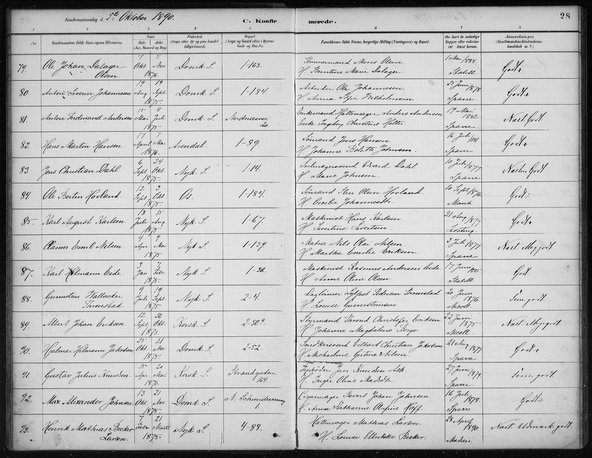 Nykirken Sokneprestembete, AV/SAB-A-77101/H/Haa/L0027: Ministerialbok nr. C 6, 1886-1913, s. 28