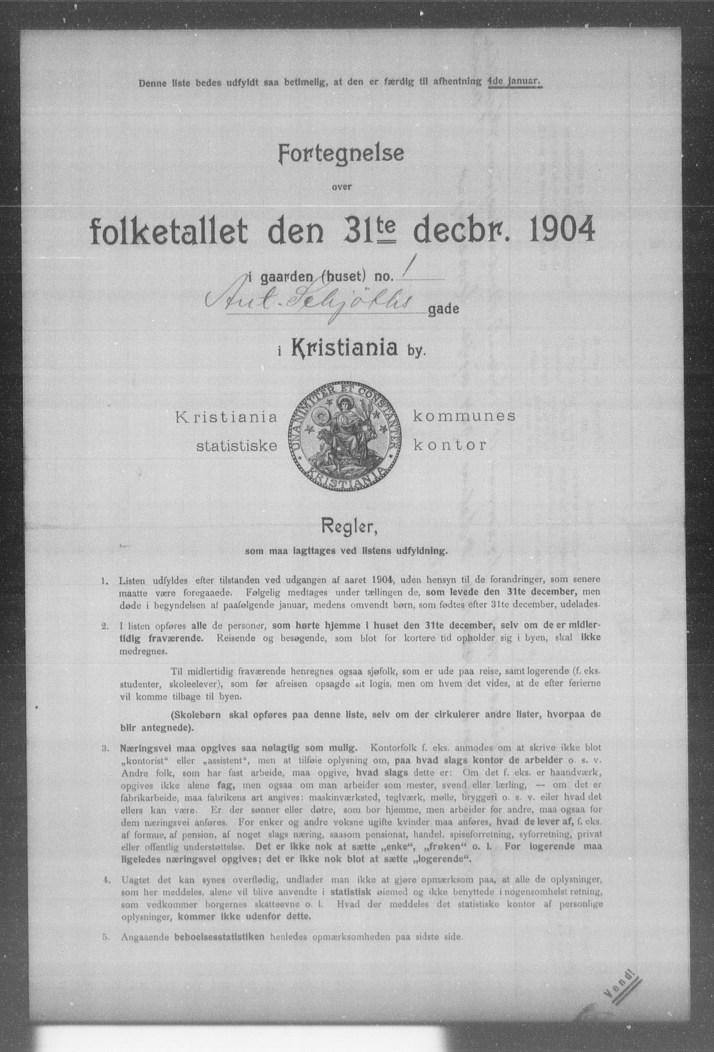 OBA, Kommunal folketelling 31.12.1904 for Kristiania kjøpstad, 1904, s. 433