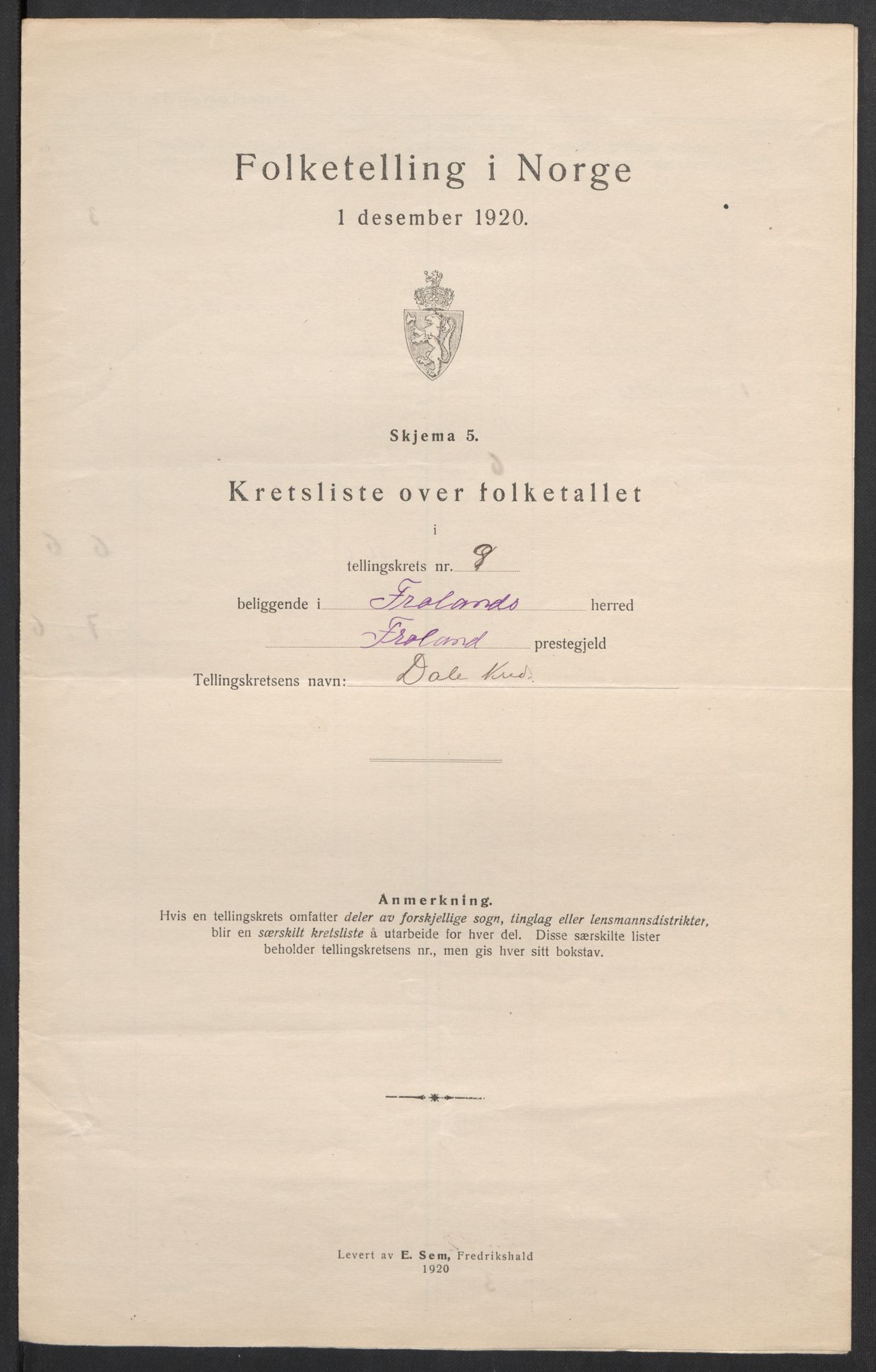 SAK, Folketelling 1920 for 0919 Froland herred, 1920, s. 30