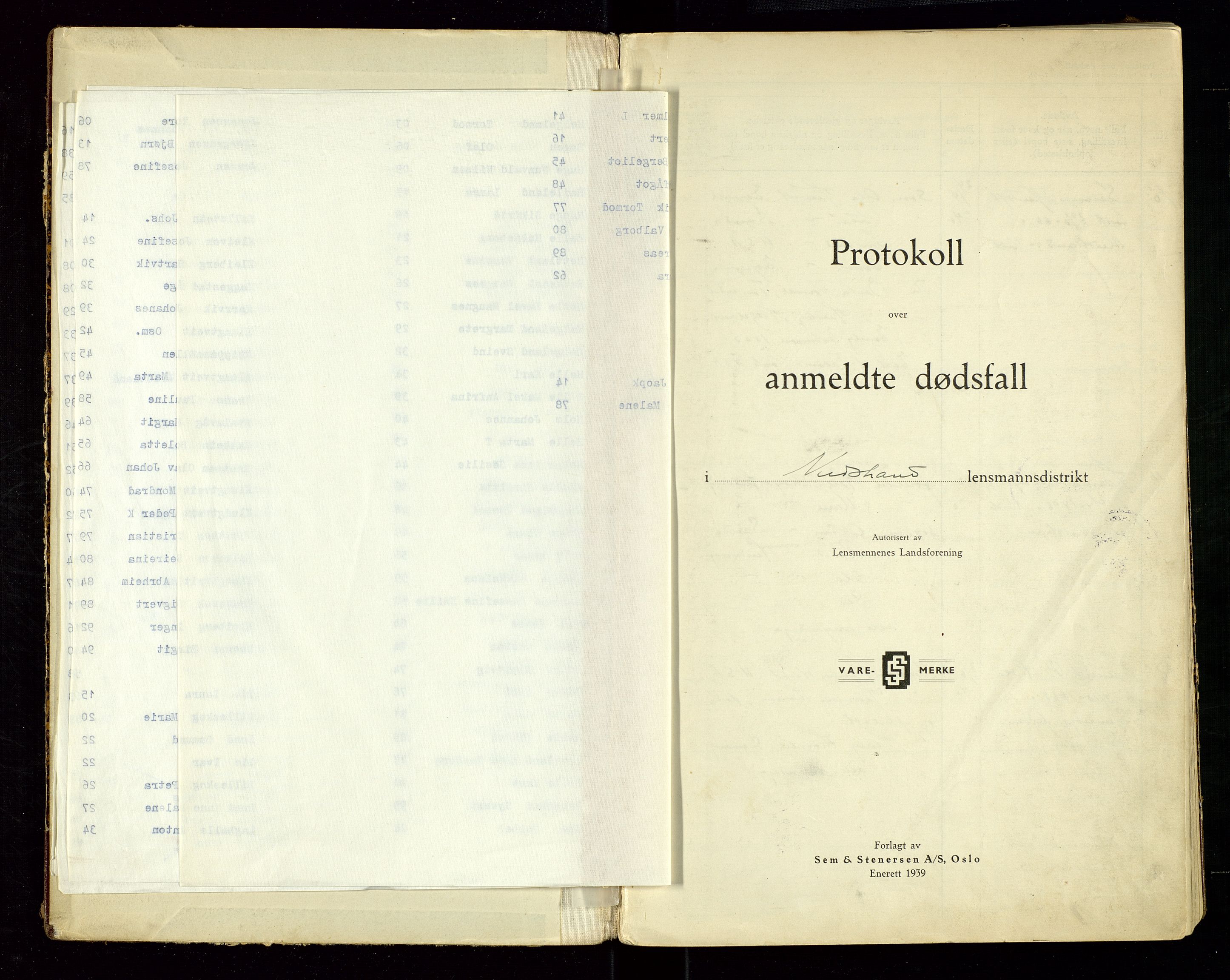 Nedstrand lensmannskontor, SAST/A-100236/Gga/L0004: "Protokoll over anmeldte dødsfall i Nedstrand lensmannsdistrikt", 1940-1953