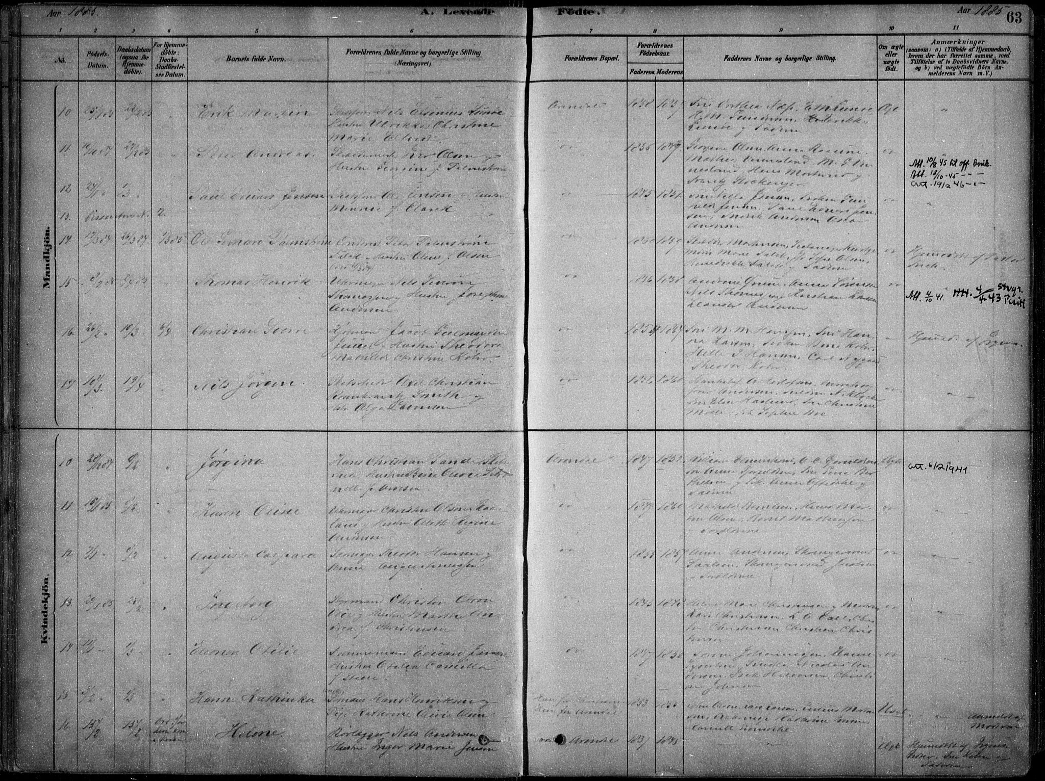 Arendal sokneprestkontor, Trefoldighet, AV/SAK-1111-0040/F/Fa/L0008: Ministerialbok nr. A 8, 1878-1899, s. 63