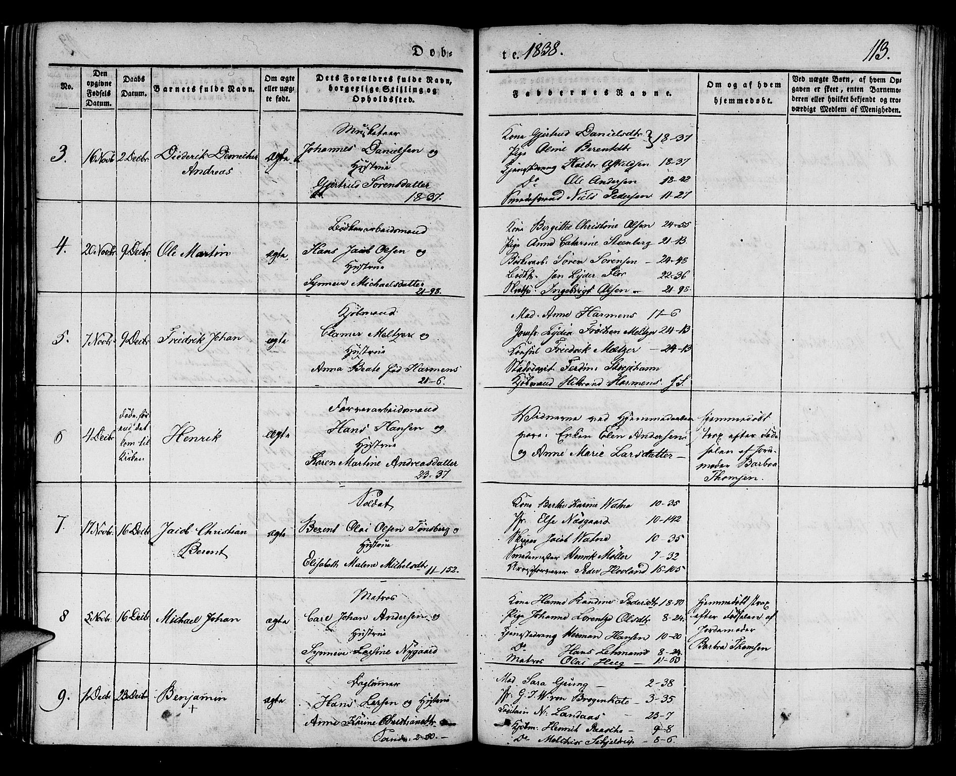 Korskirken sokneprestembete, AV/SAB-A-76101/H/Haa/L0015: Ministerialbok nr. B 1, 1833-1841, s. 113