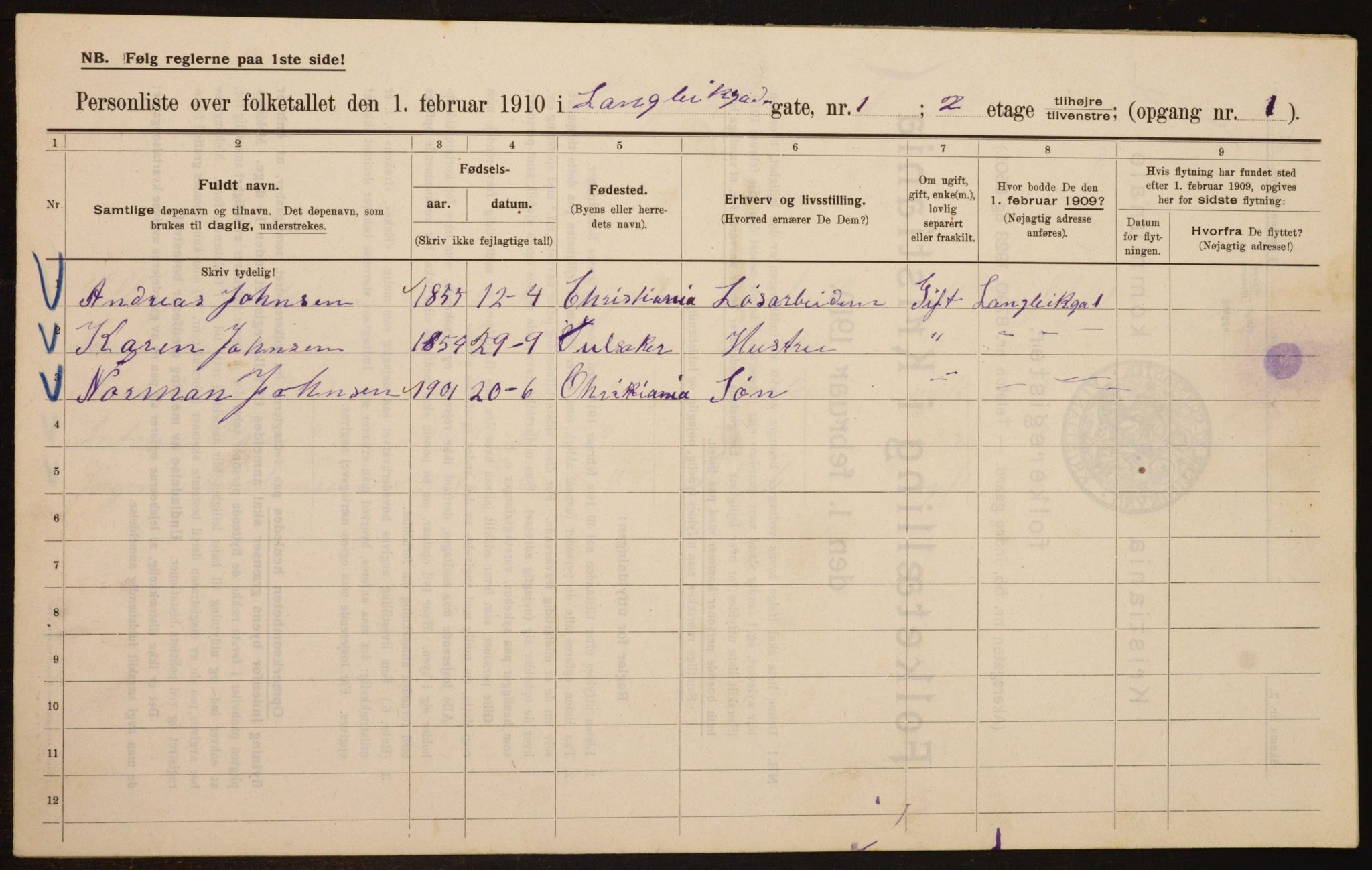 OBA, Kommunal folketelling 1.2.1910 for Kristiania, 1910, s. 54895