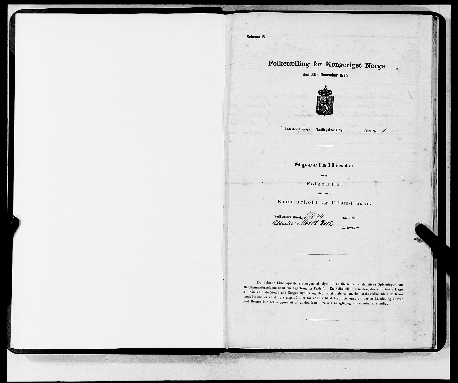 SAB, Folketelling 1875 for 1401B Kinn prestegjeld, Florø ladested, 1875, s. 1