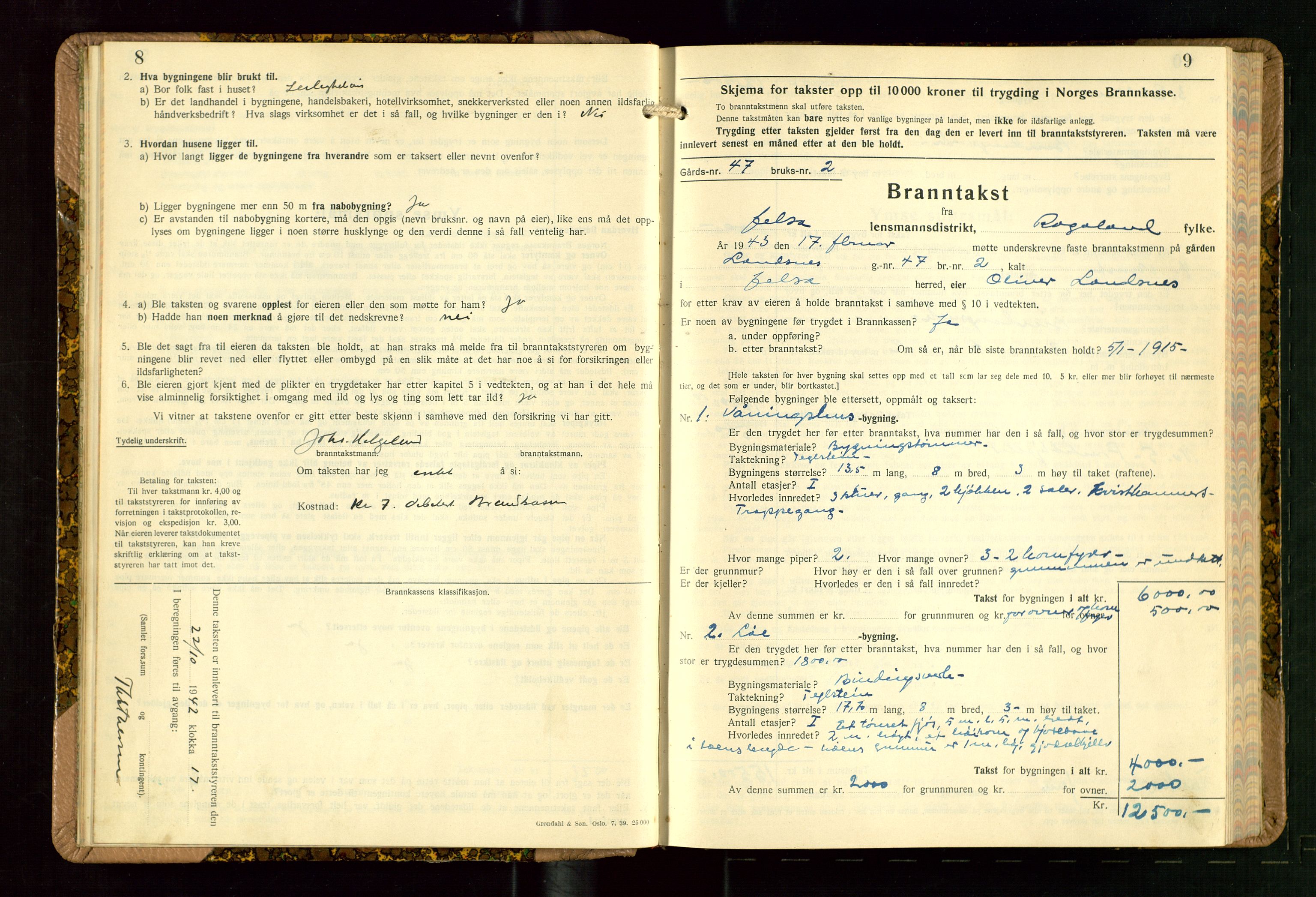 Jelsa lensmannskontor, AV/SAST-A-100360/Gob/L0003: "Branntakstprotokoll", 1942-1955, s. 8-9