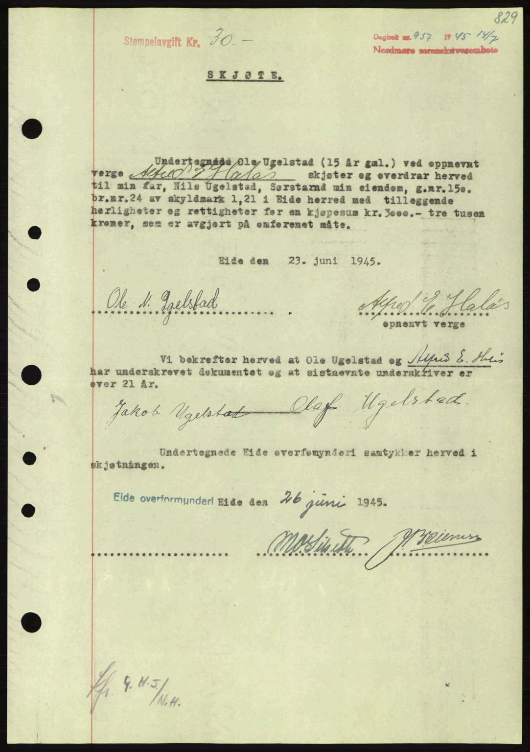 Nordmøre sorenskriveri, SAT/A-4132/1/2/2Ca: Pantebok nr. A99, 1945-1945, Dagboknr: 937/1945