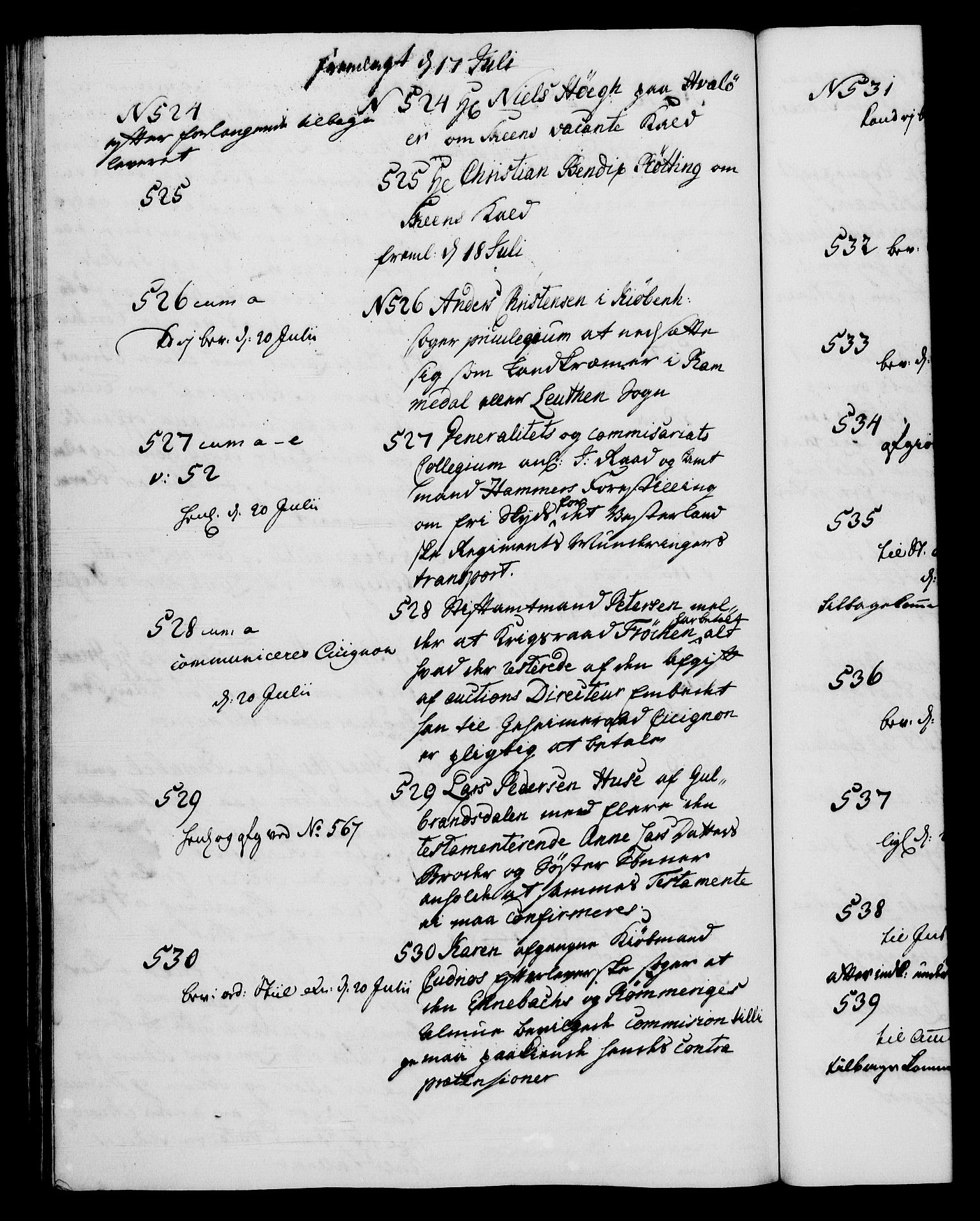 Danske Kanselli 1572-1799, RA/EA-3023/I/Ia/L0001: 3. departements journal, 1771