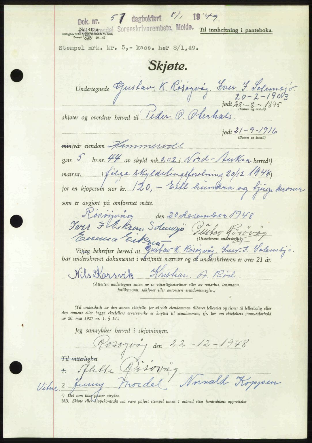 Romsdal sorenskriveri, AV/SAT-A-4149/1/2/2C: Pantebok nr. A28, 1948-1949, Dagboknr: 57/1949