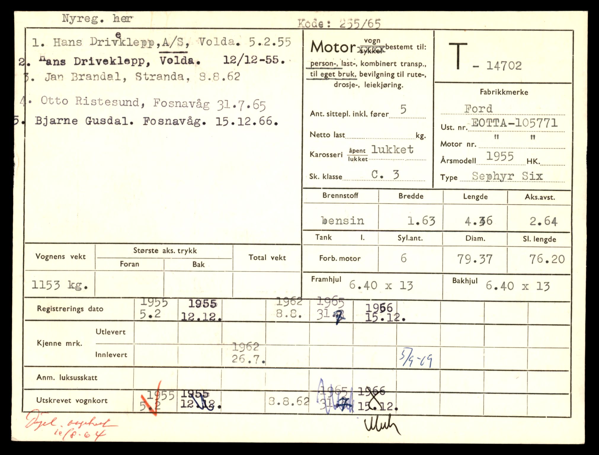 Møre og Romsdal vegkontor - Ålesund trafikkstasjon, AV/SAT-A-4099/F/Fe/L0047: Registreringskort for kjøretøy T 14580 - T 14720, 1927-1998, s. 2857