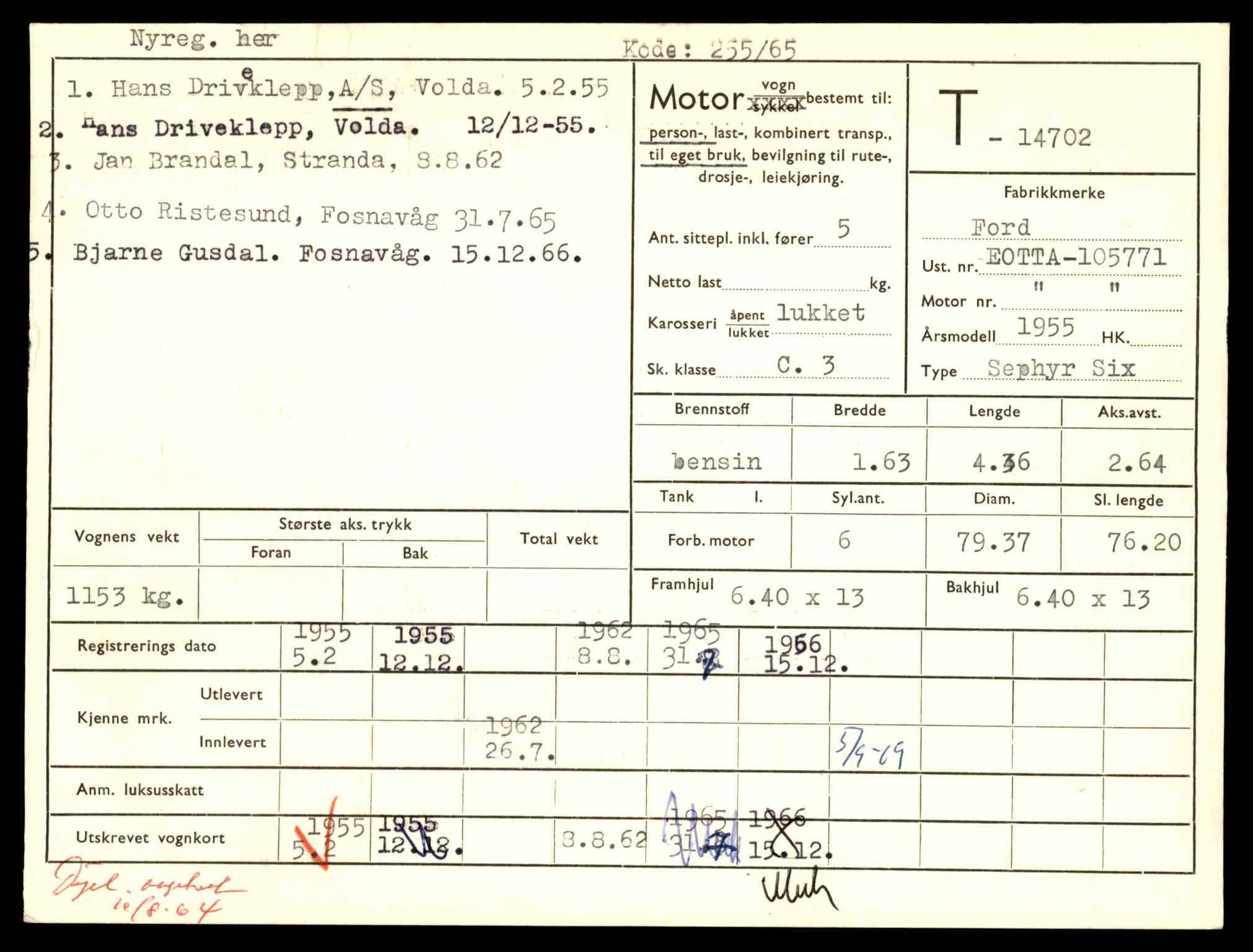 Møre og Romsdal vegkontor - Ålesund trafikkstasjon, SAT/A-4099/F/Fe/L0047: Registreringskort for kjøretøy T 14580 - T 14720, 1927-1998, s. 2857