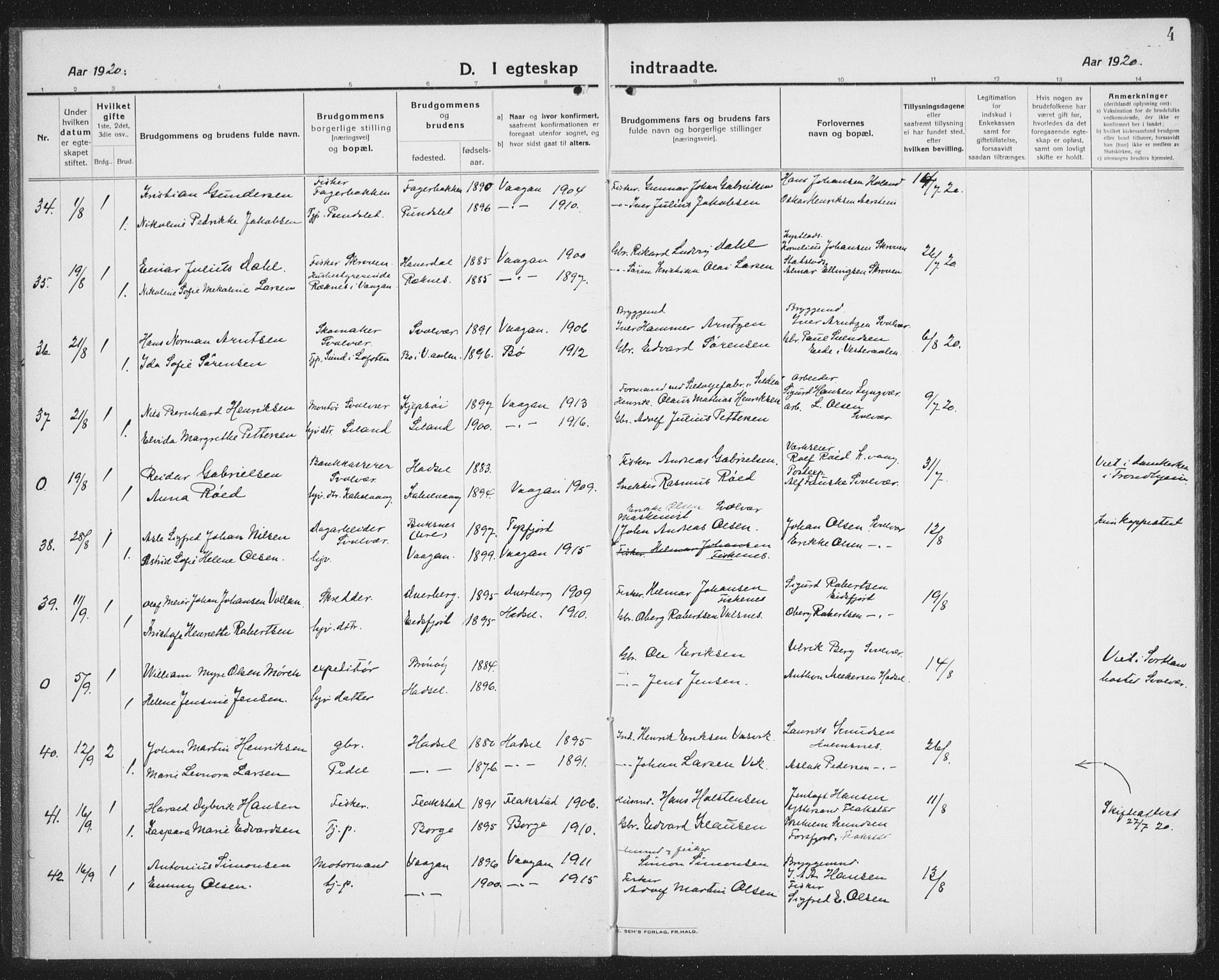 Ministerialprotokoller, klokkerbøker og fødselsregistre - Nordland, SAT/A-1459/874/L1082: Klokkerbok nr. 874C11, 1920-1939, s. 4