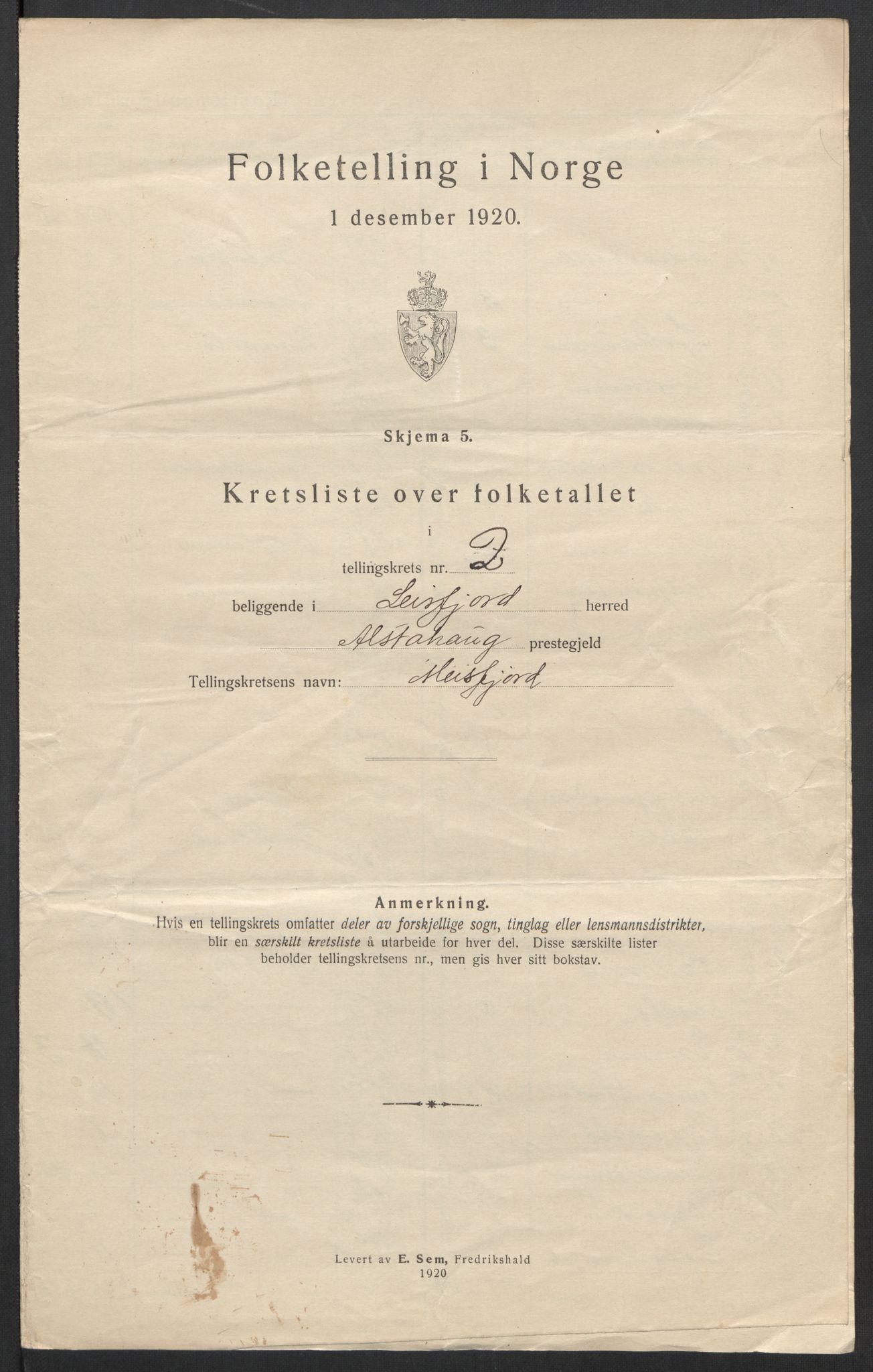 SAT, Folketelling 1920 for 1822 Leirfjord herred, 1920, s. 11