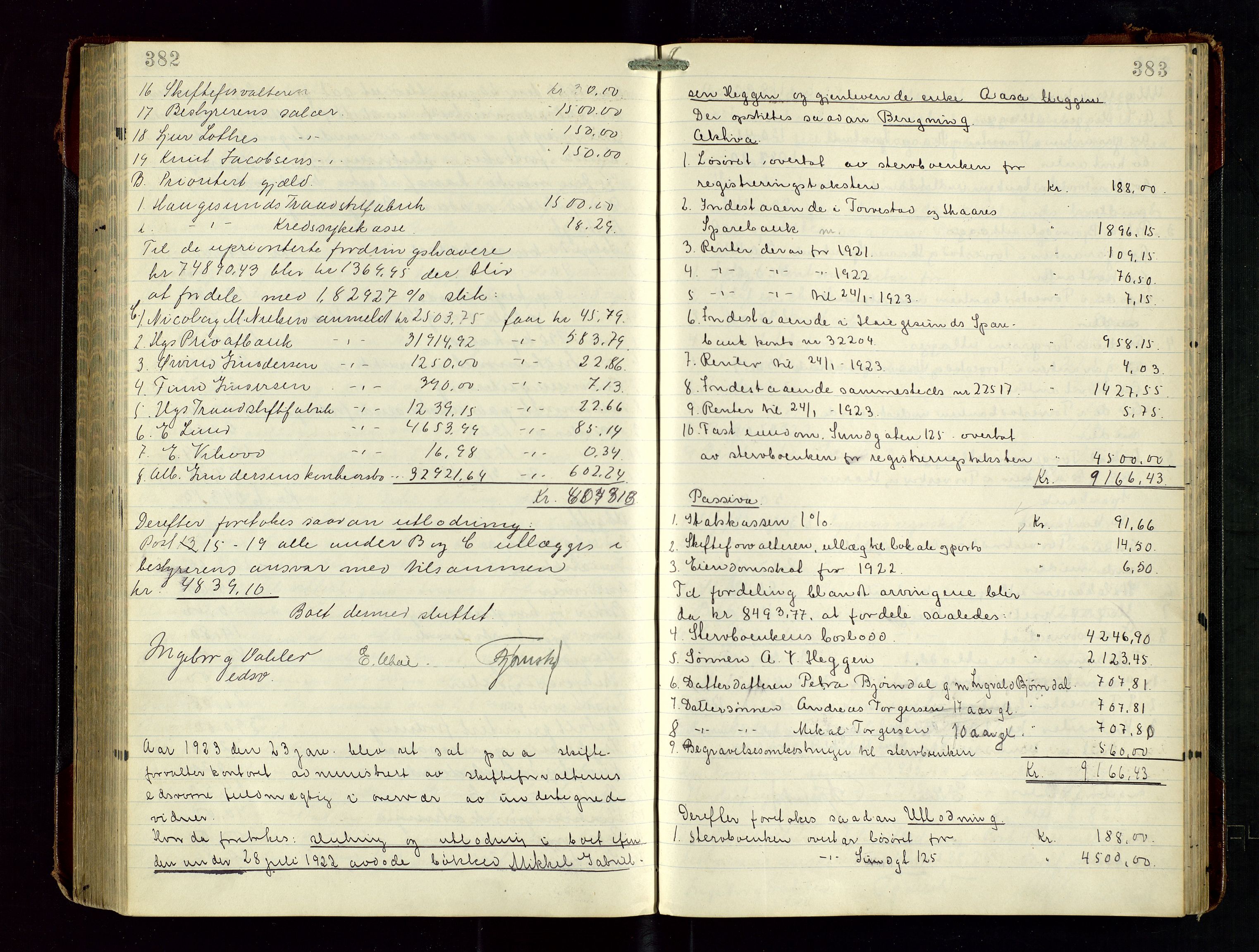 Haugesund tingrett, AV/SAST-A-101415/01/IV/IVD/L0003: Skifteutlodningsprotokoll, med register, 1915-1924, s. 382-383