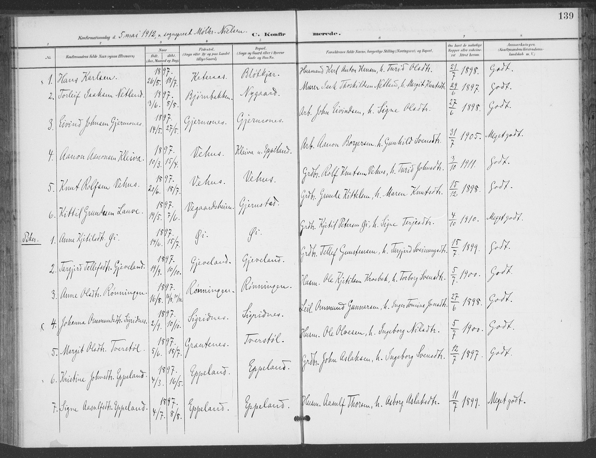 Åmli sokneprestkontor, AV/SAK-1111-0050/F/Fa/Fac/L0012: Ministerialbok nr. A 12, 1900-1914, s. 139