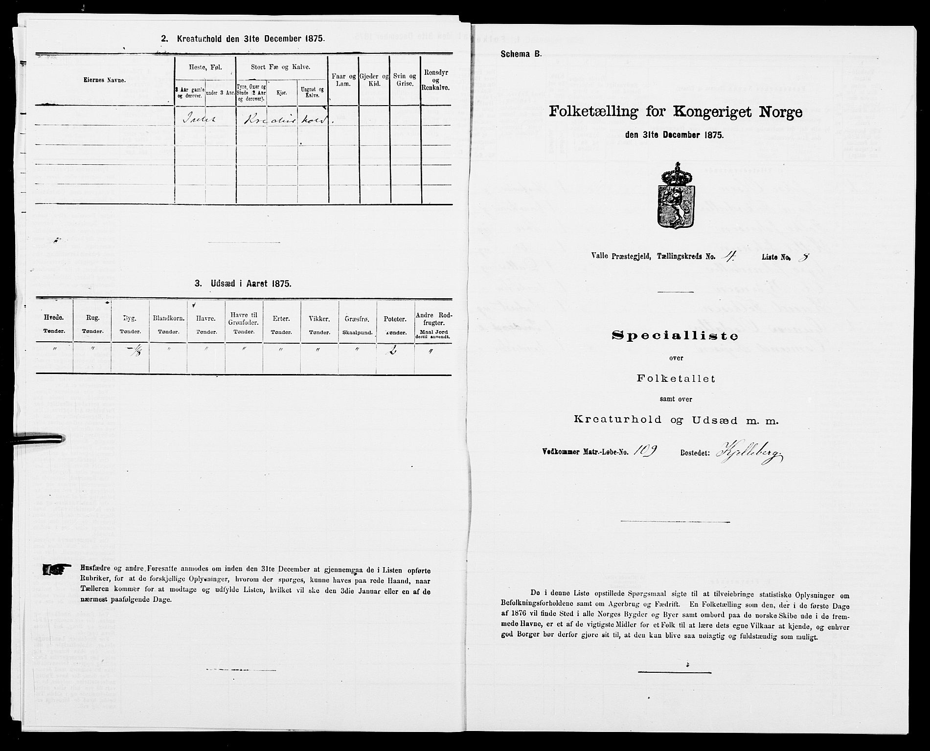 SAK, Folketelling 1875 for 0940P Valle prestegjeld, 1875, s. 373