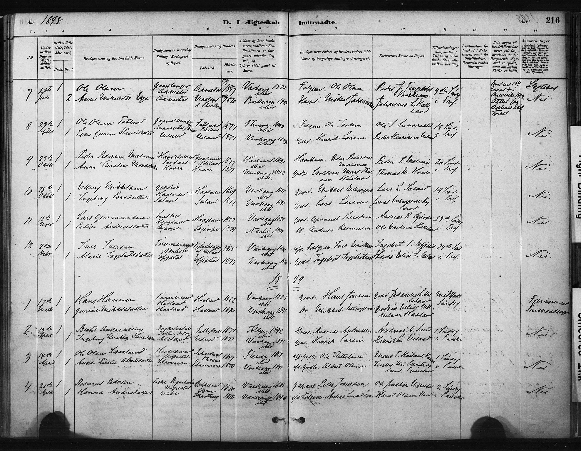 Hå sokneprestkontor, AV/SAST-A-101801/001/30BA/L0011: Ministerialbok nr. A 10, 1879-1900, s. 216