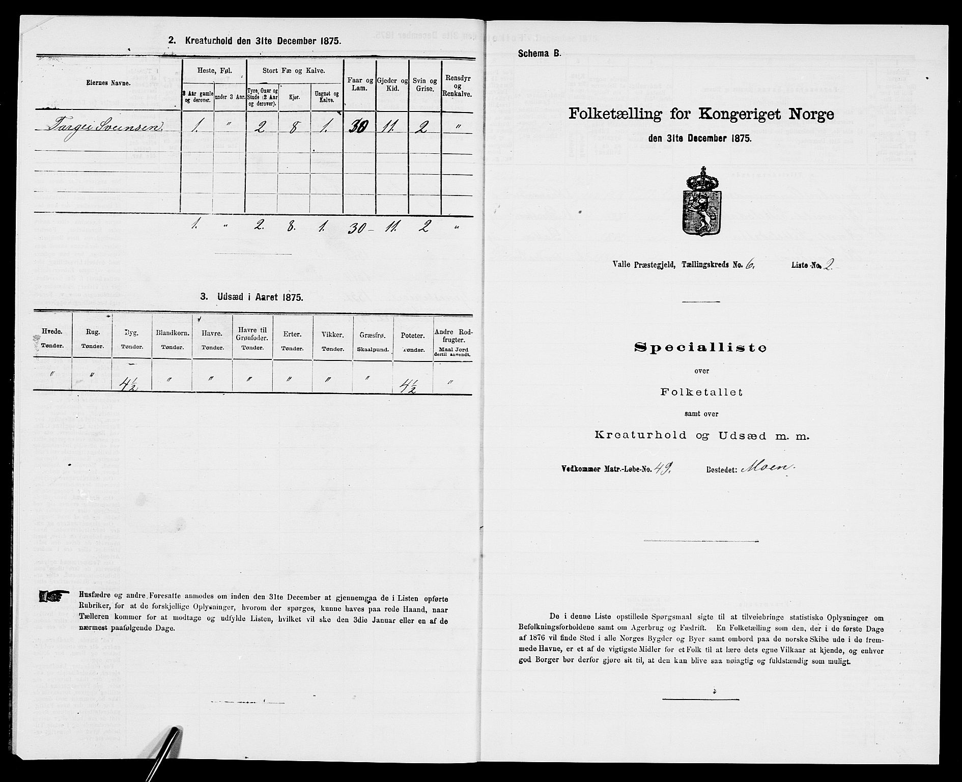 SAK, Folketelling 1875 for 0940P Valle prestegjeld, 1875, s. 557