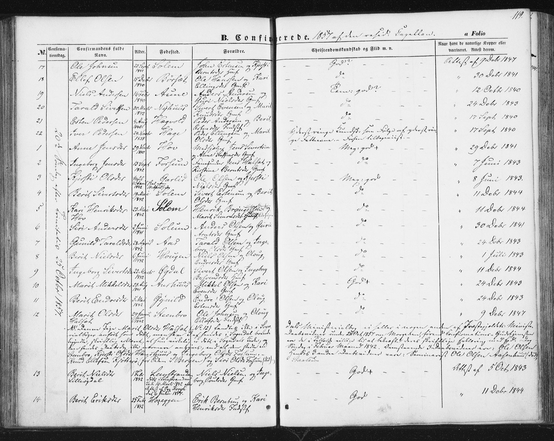 Ministerialprotokoller, klokkerbøker og fødselsregistre - Sør-Trøndelag, SAT/A-1456/689/L1038: Ministerialbok nr. 689A03, 1848-1872, s. 119