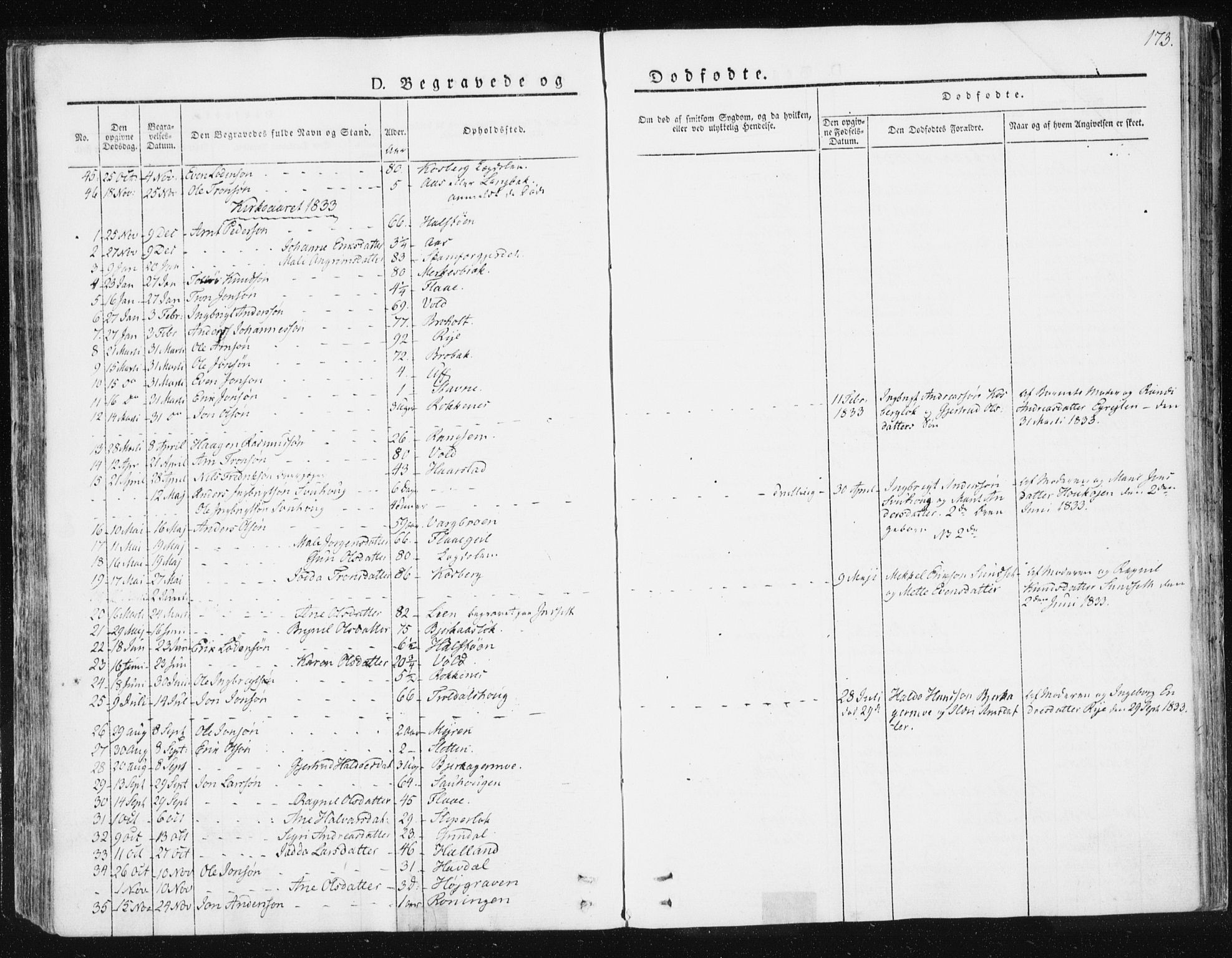 Ministerialprotokoller, klokkerbøker og fødselsregistre - Sør-Trøndelag, AV/SAT-A-1456/674/L0869: Ministerialbok nr. 674A01, 1829-1860, s. 173