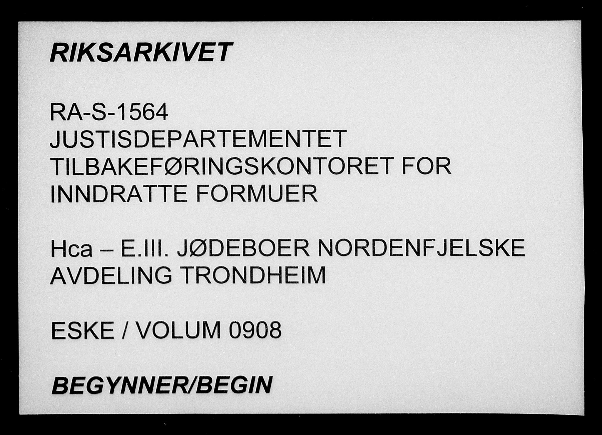 Justisdepartementet, Tilbakeføringskontoret for inndratte formuer, RA/S-1564/H/Hc/Hca/L0908: --, 1945-1947, s. 1