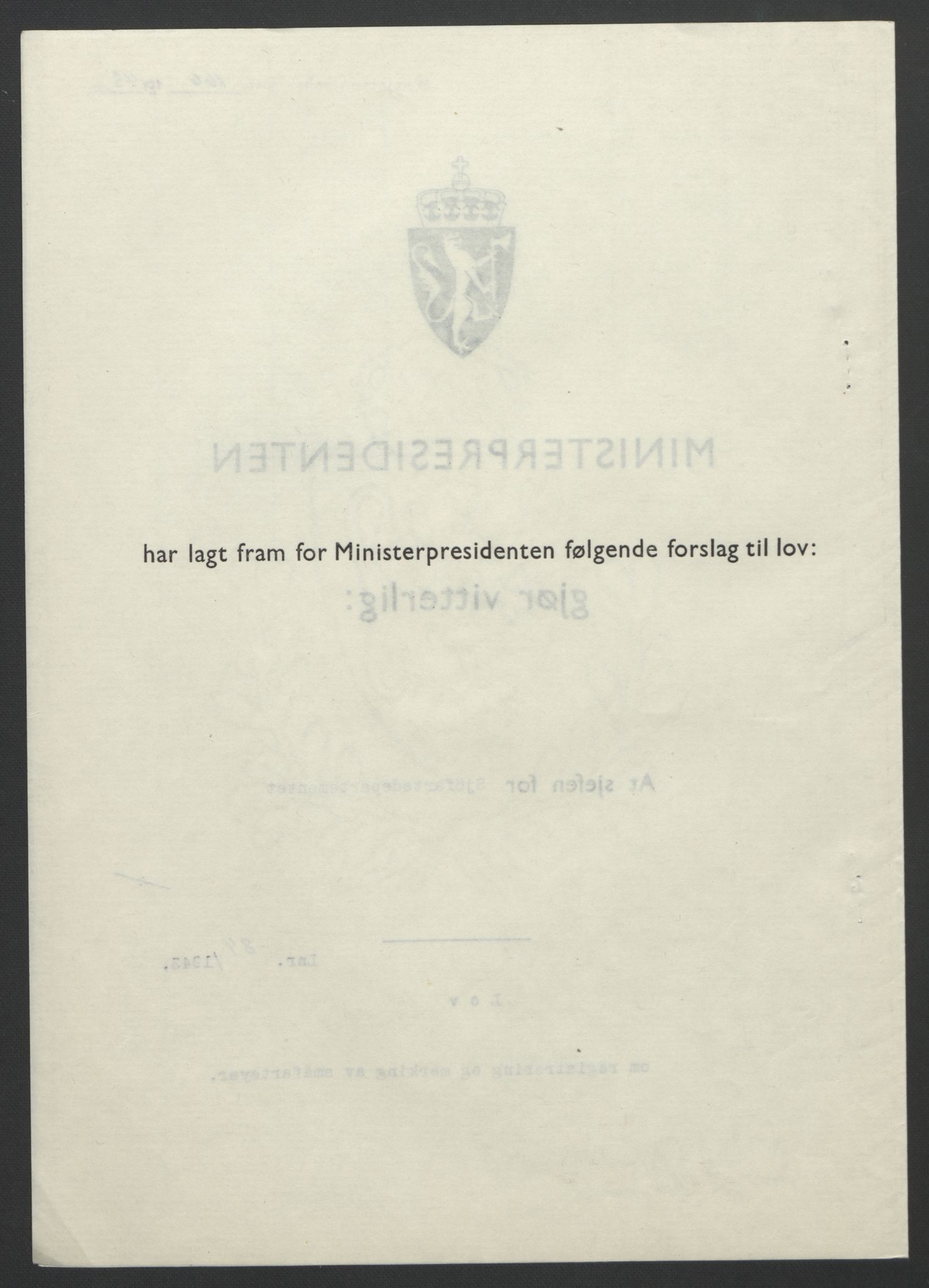 NS-administrasjonen 1940-1945 (Statsrådsekretariatet, de kommisariske statsråder mm), RA/S-4279/D/Db/L0099: Lover, 1943, s. 384