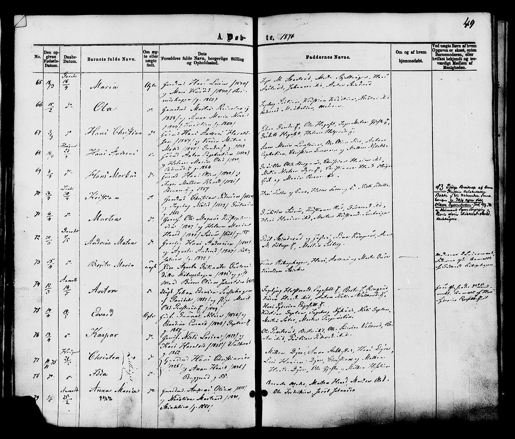 Nordre Land prestekontor, AV/SAH-PREST-124/H/Ha/Haa/L0002: Ministerialbok nr. 2, 1872-1881, s. 49