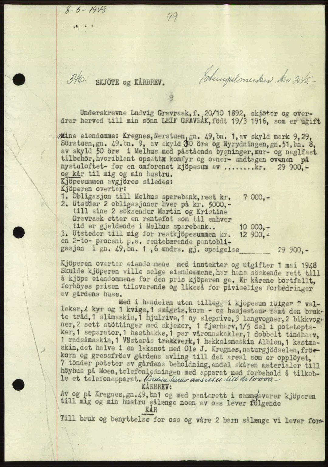 Gauldal sorenskriveri, SAT/A-0014/1/2/2C: Pantebok nr. A5, 1947-1948, Dagboknr: 546/1948