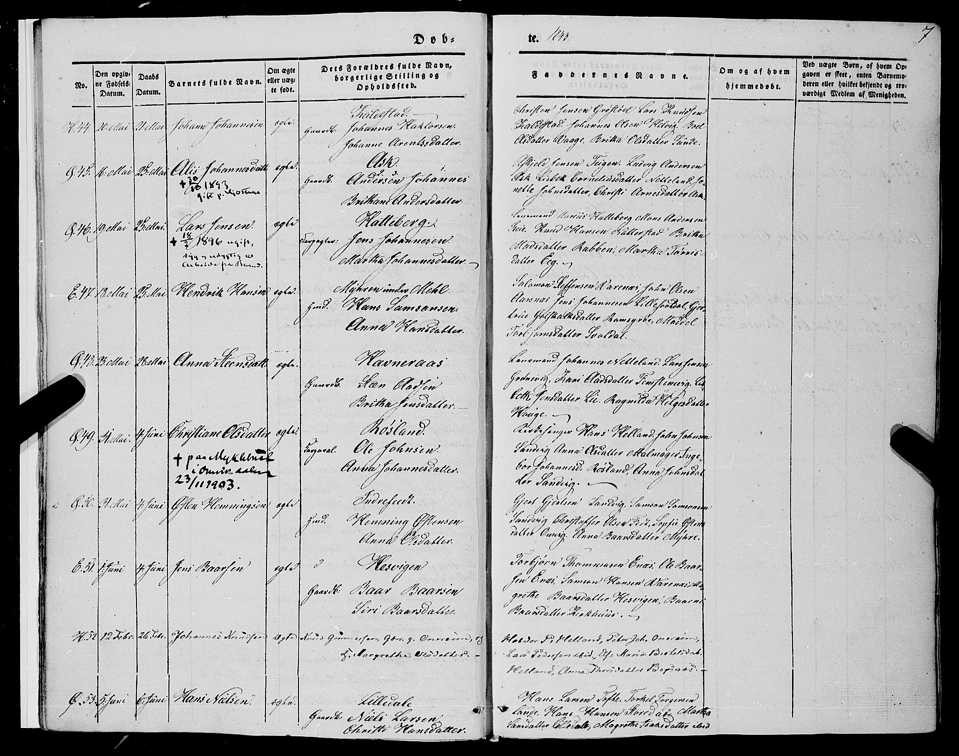 Kvinnherad sokneprestembete, AV/SAB-A-76401/H/Haa: Ministerialbok nr. A 7, 1843-1853, s. 7