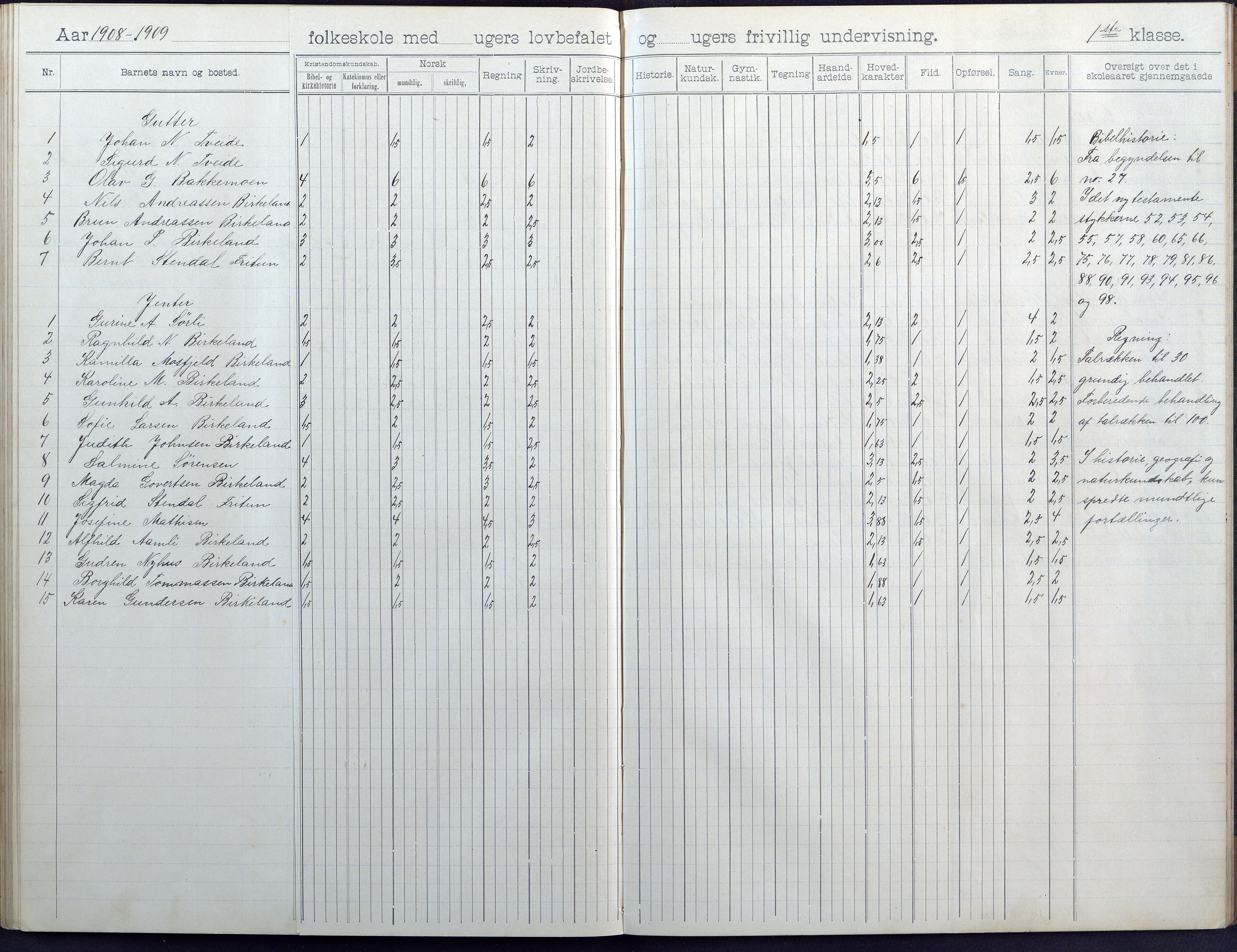 Birkenes kommune, Birkenes krets/Birkeland folkeskole frem til 1991, AAKS/KA0928-550a_91/F02/L0005: Skoleprotokoll, 1898-1911