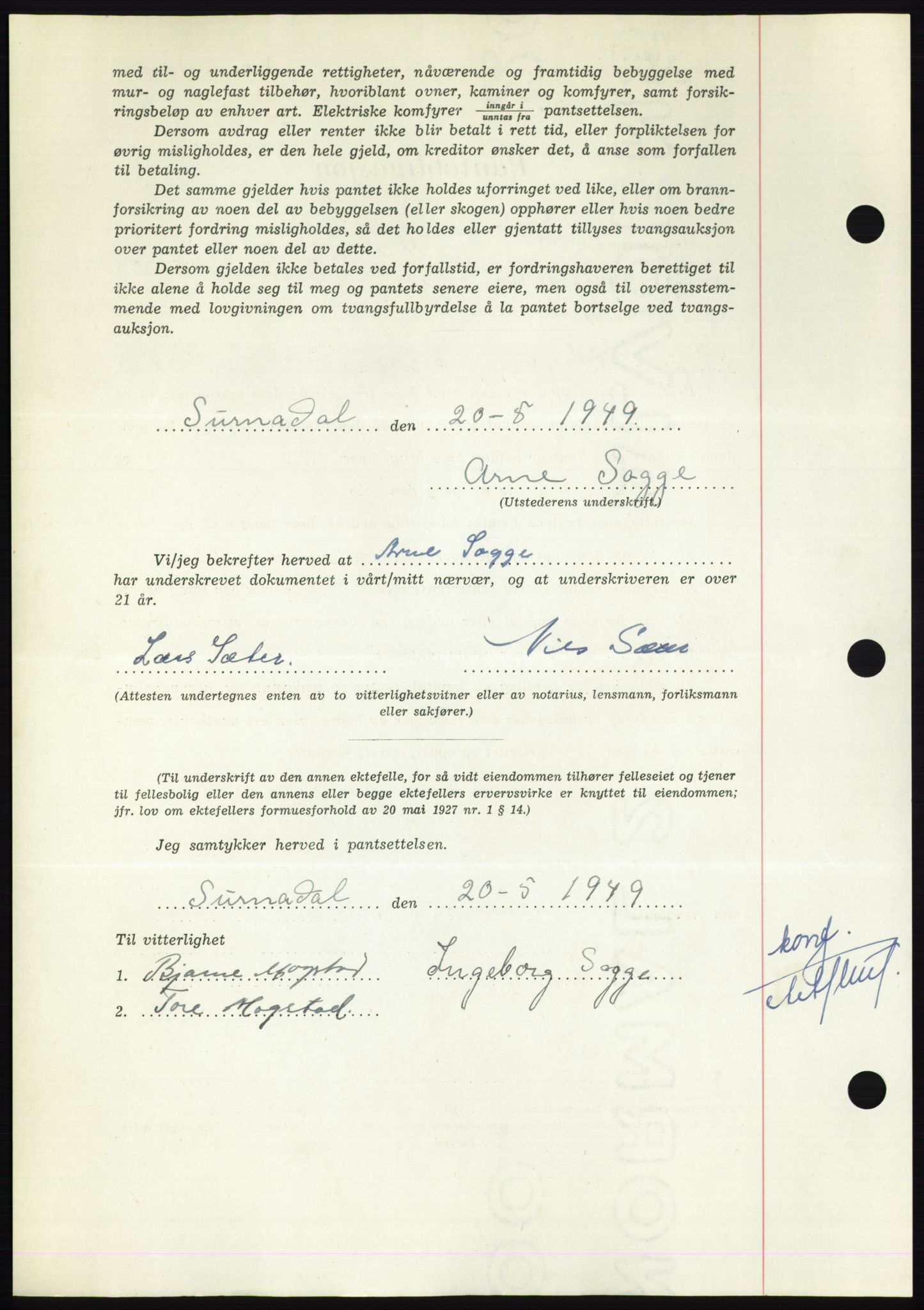 Nordmøre sorenskriveri, AV/SAT-A-4132/1/2/2Ca: Pantebok nr. B101, 1949-1949, Dagboknr: 1305/1949