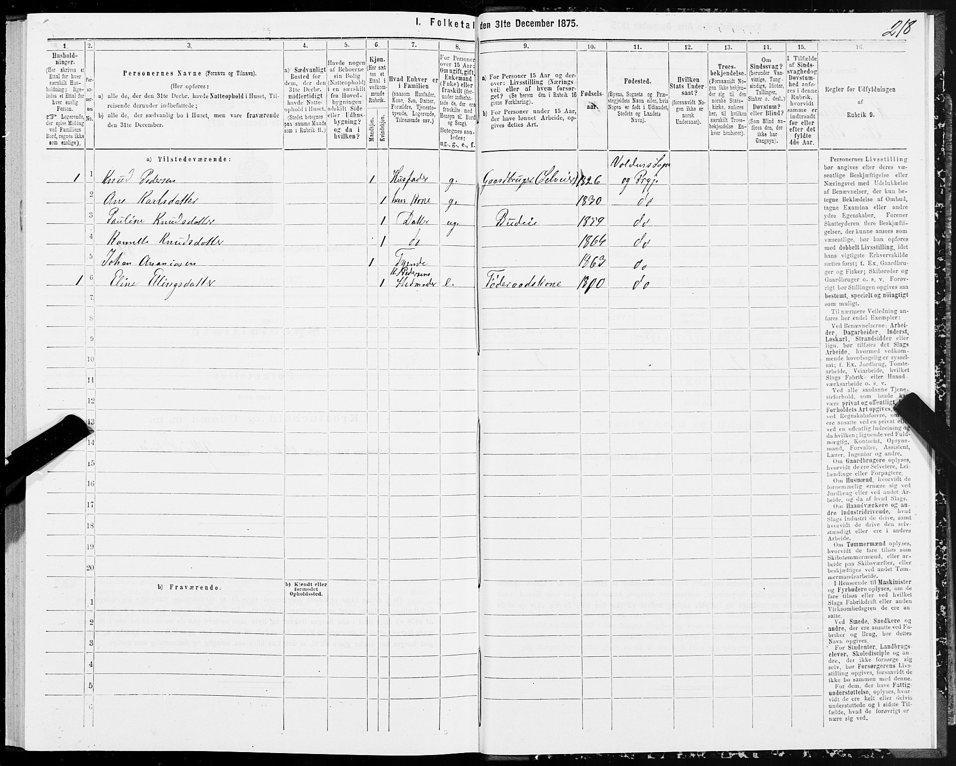 SAT, Folketelling 1875 for 1519P Volda prestegjeld, 1875, s. 6218