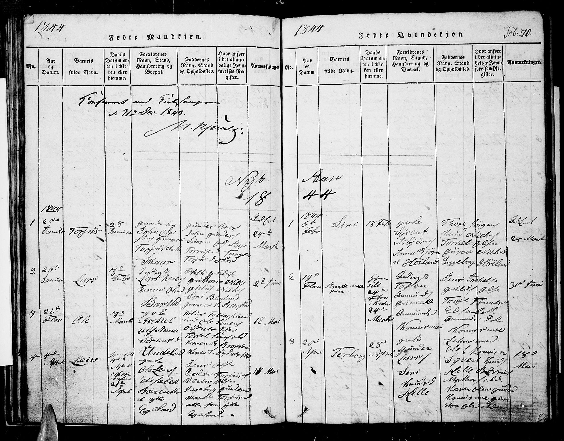 Nord-Audnedal sokneprestkontor, SAK/1111-0032/F/Fb/Fba/L0001: Klokkerbok nr. B 1, 1815-1856, s. 70