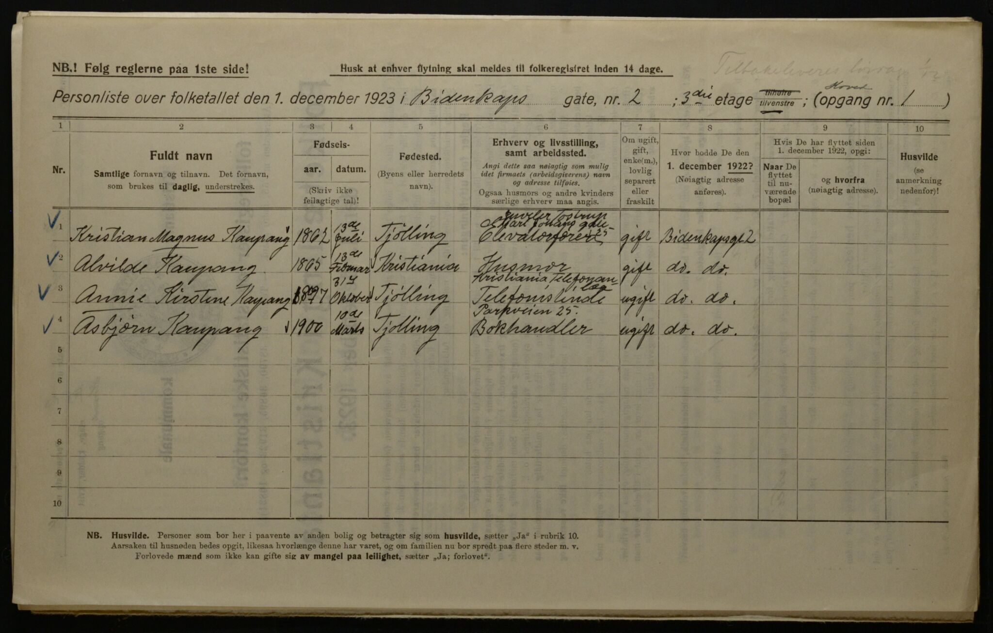 OBA, Kommunal folketelling 1.12.1923 for Kristiania, 1923, s. 5758