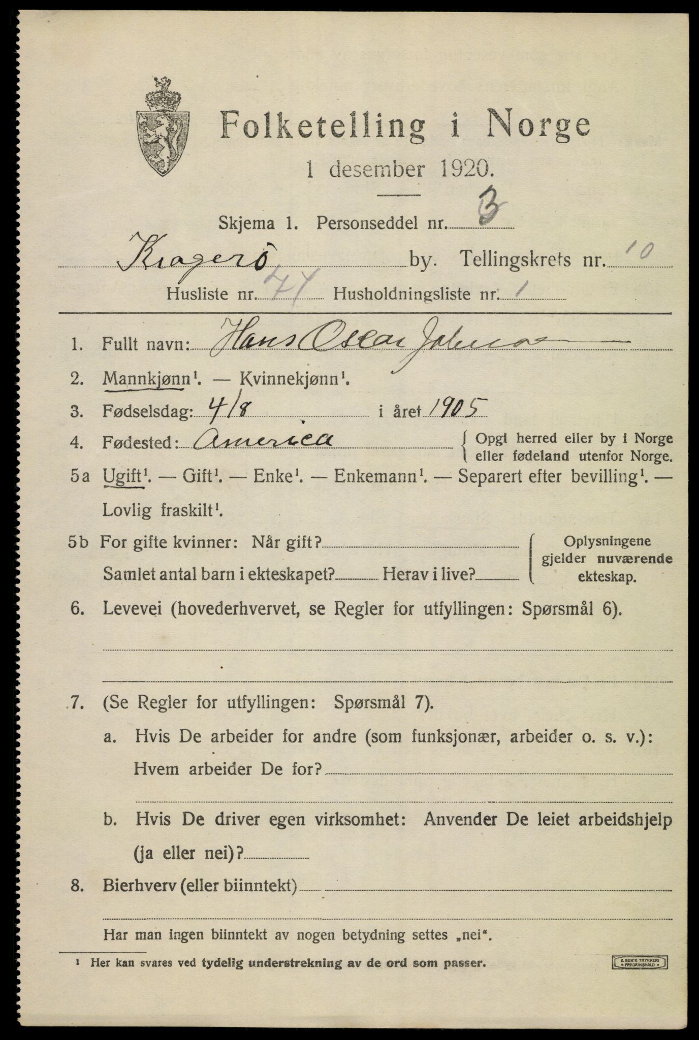 SAKO, Folketelling 1920 for 0801 Kragerø kjøpstad, 1920, s. 13881