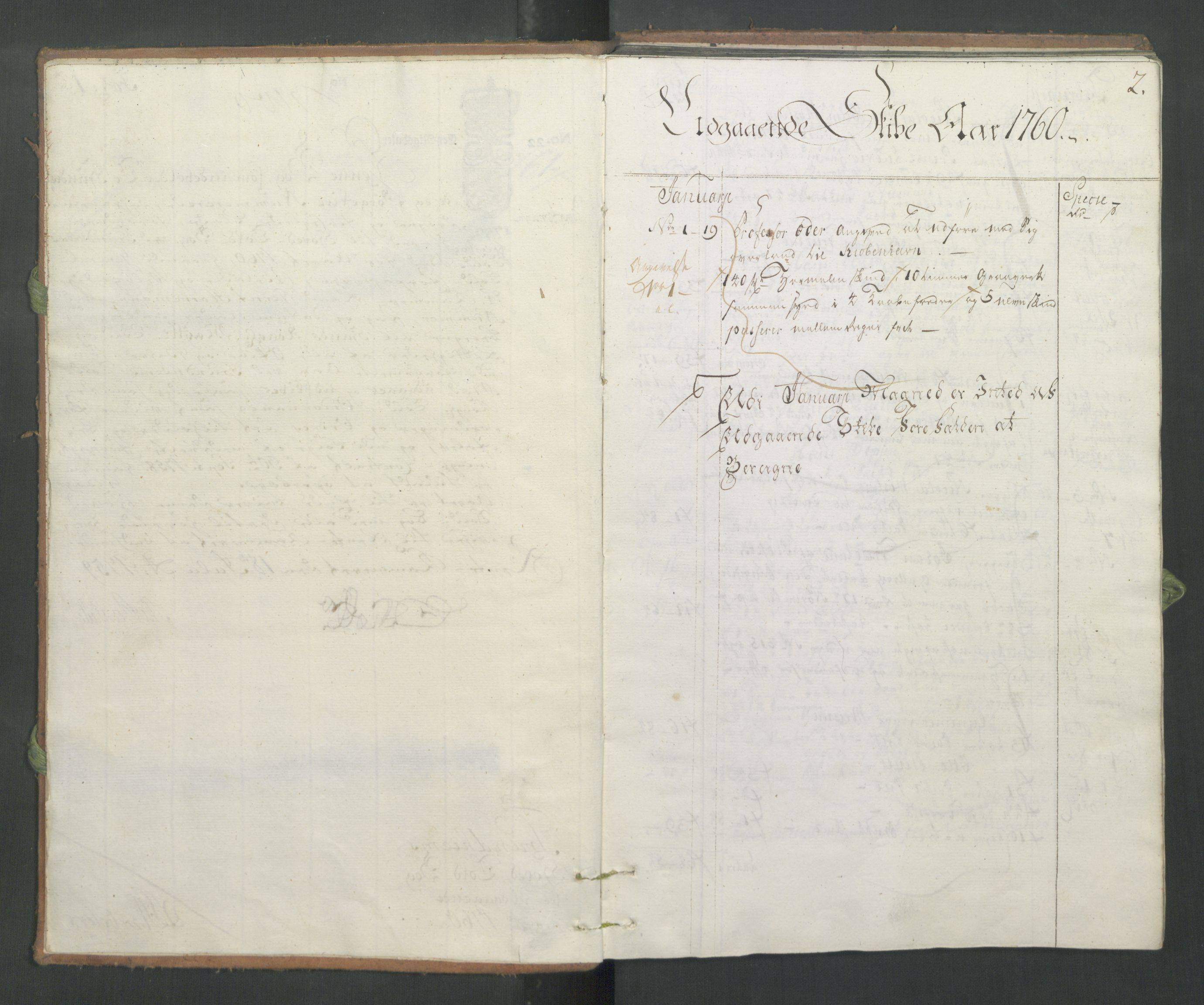 Generaltollkammeret, tollregnskaper, AV/RA-EA-5490/R33/L0065/0001: Tollregnskaper Trondheim A / Utgående hovedtollbok, 1760, s. 1b-2a